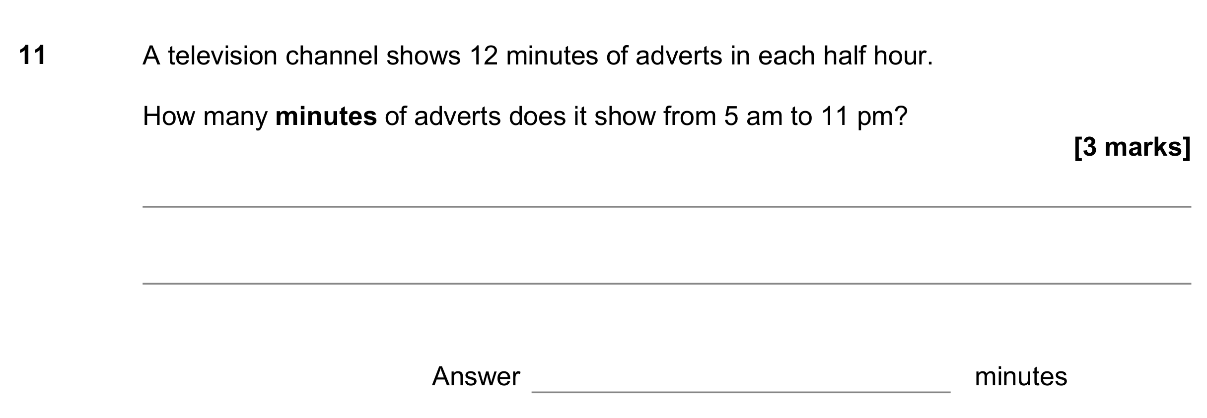 Question 11 — Time Questions — AQA GCSE June 2017