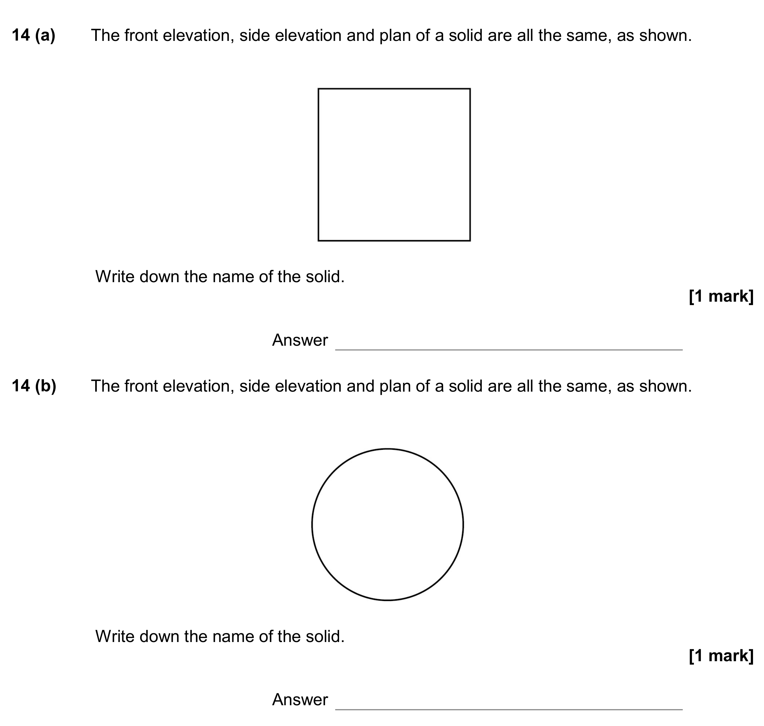 Question 14 — Elevations — AQA GCSE June 2017