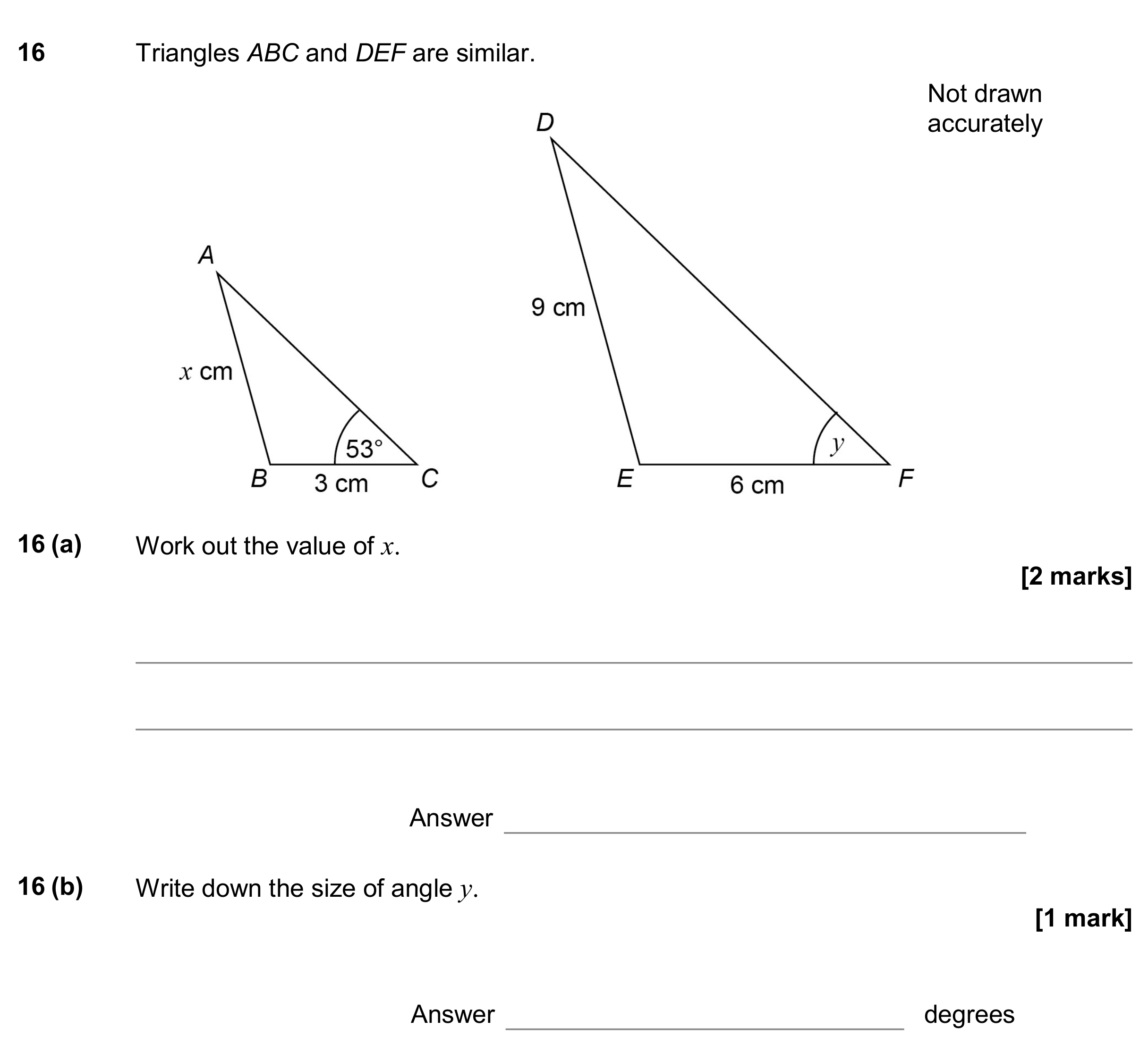 Question 16 — Congruence and Similarity — AQA GCSE June 2017