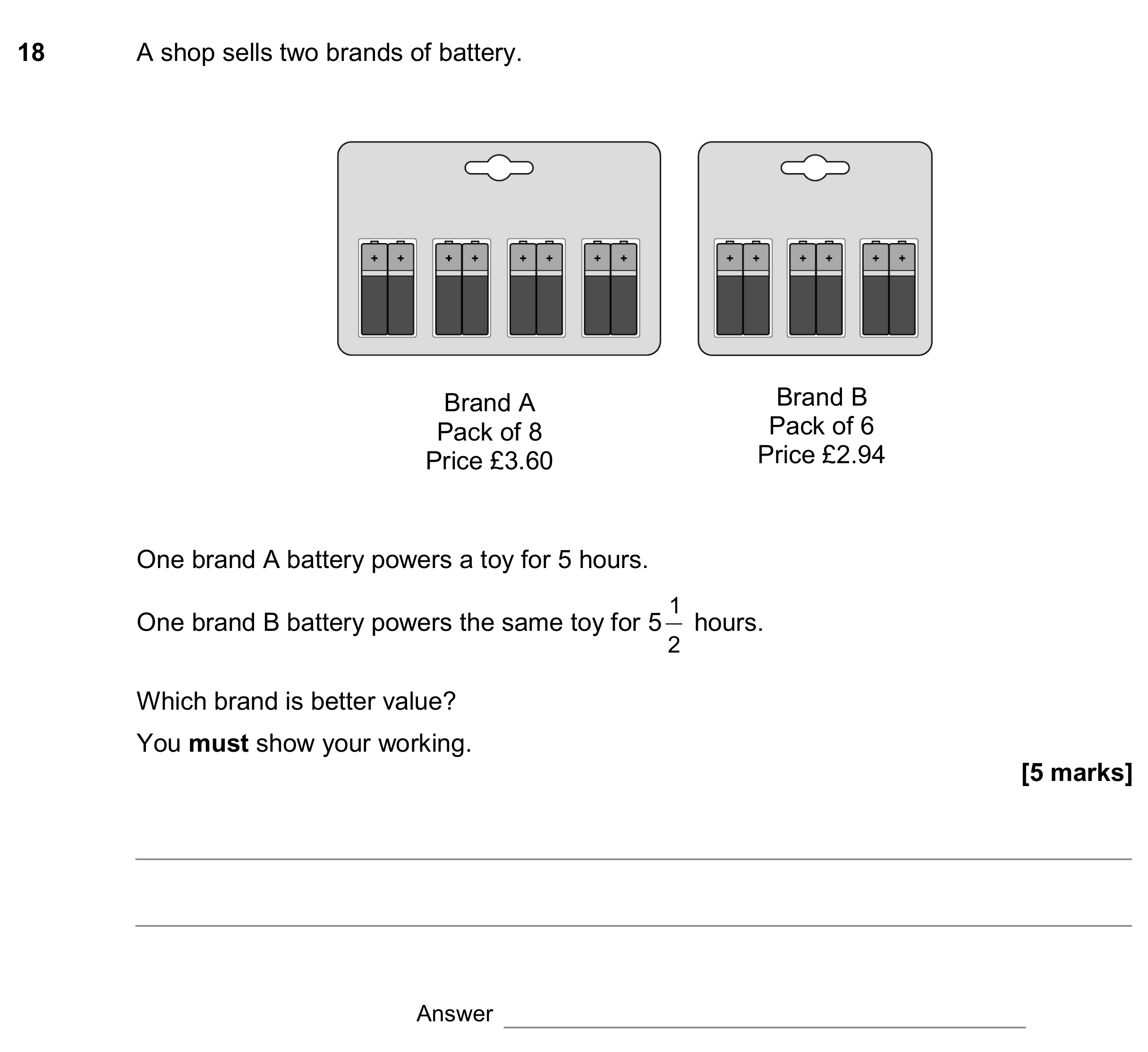 Question 18 — Money Problems — AQA GCSE June 2017