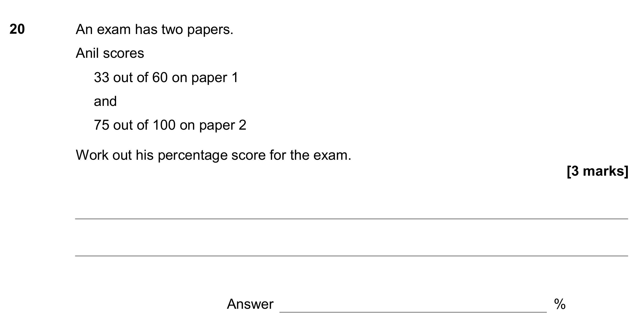 Question 20 — Percentages — AQA GCSE June 2017