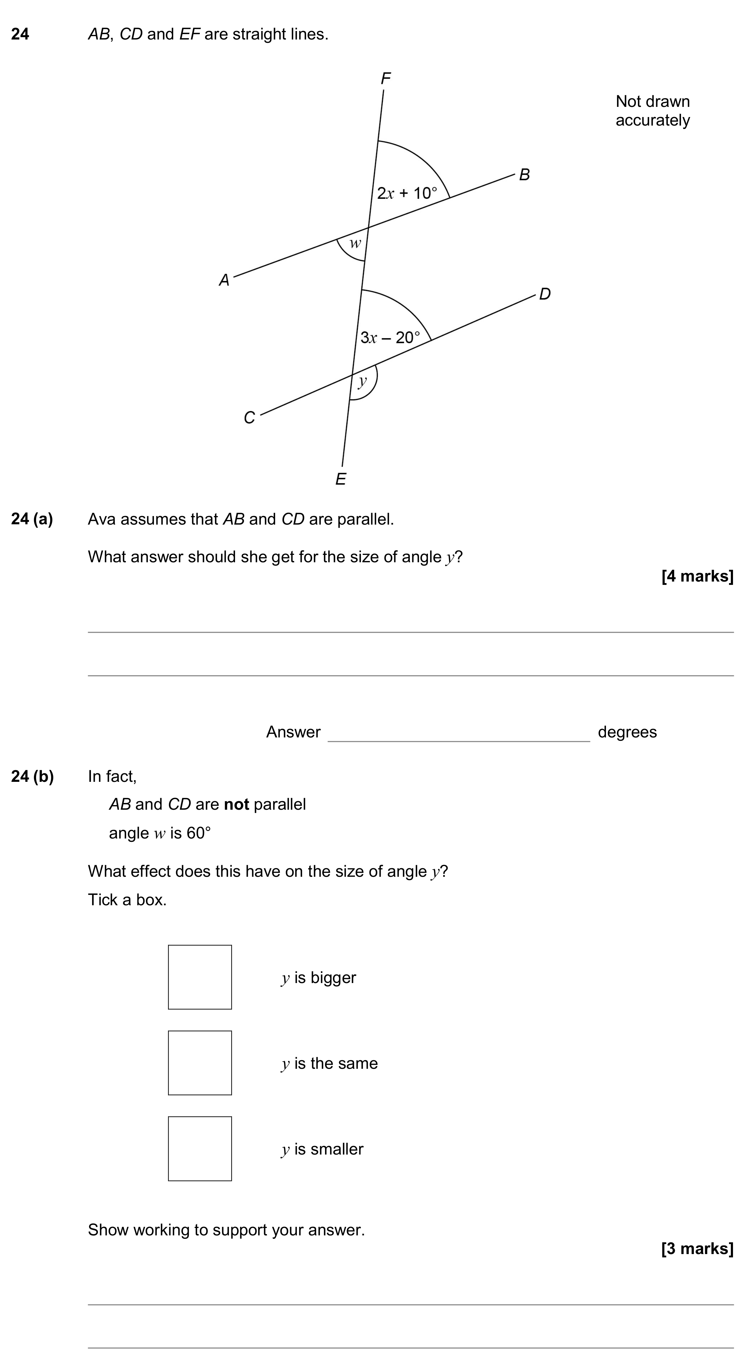 Question 24 — Angles, Angles in Parallel Lines — AQA GCSE June 2017