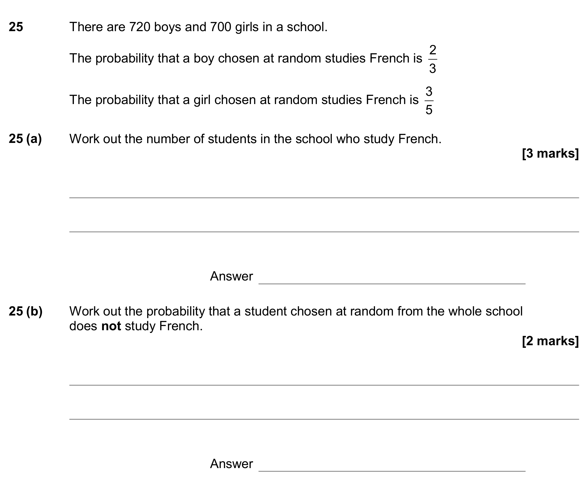 Question 25 — Probability — AQA GCSE June 2017