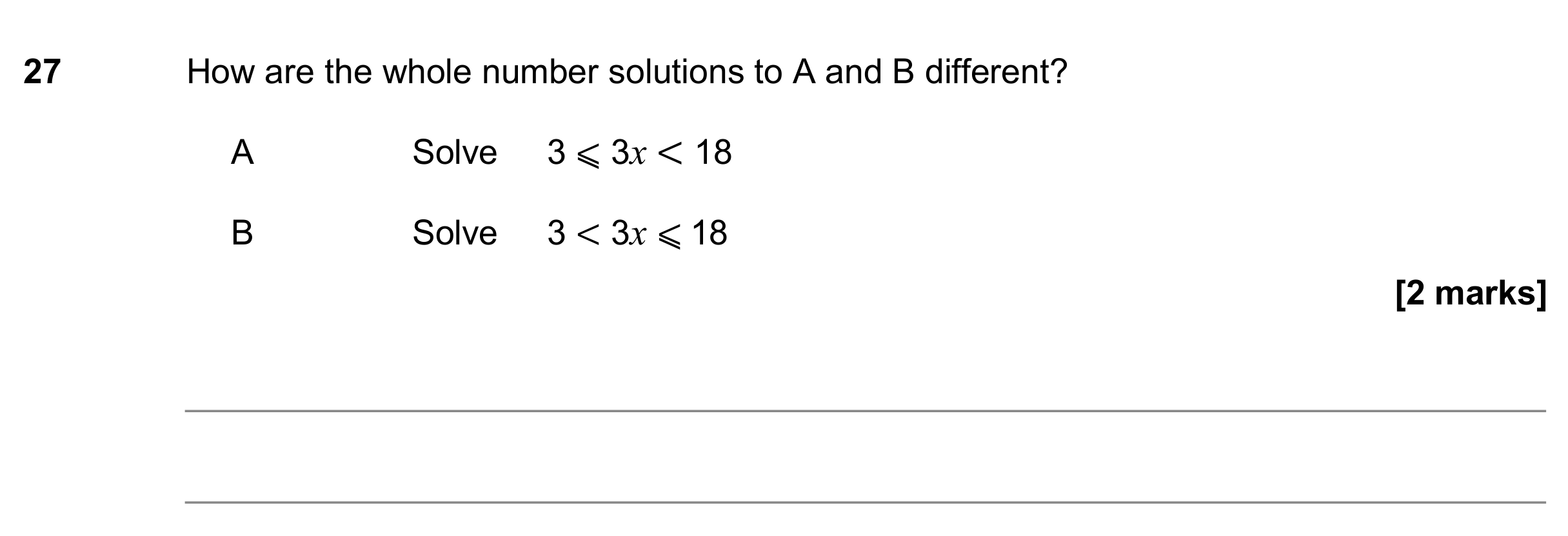 Question 27 — Inequalities — AQA GCSE June 2017