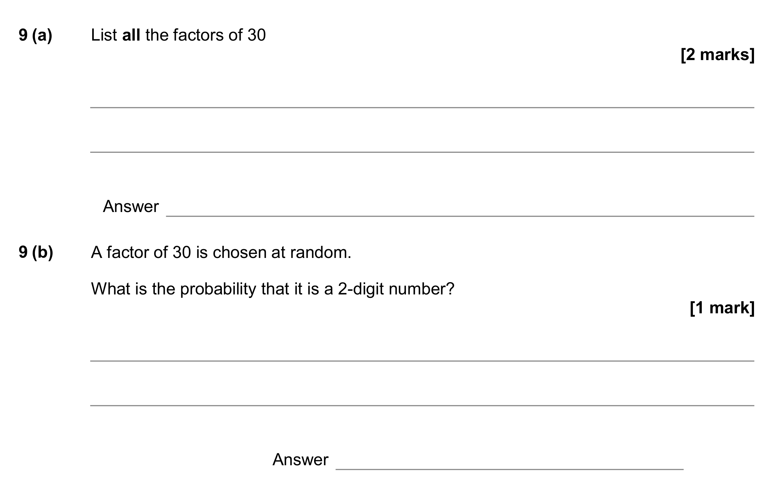 Question 9 — Factors, Probability — AQA GCSE June 2017