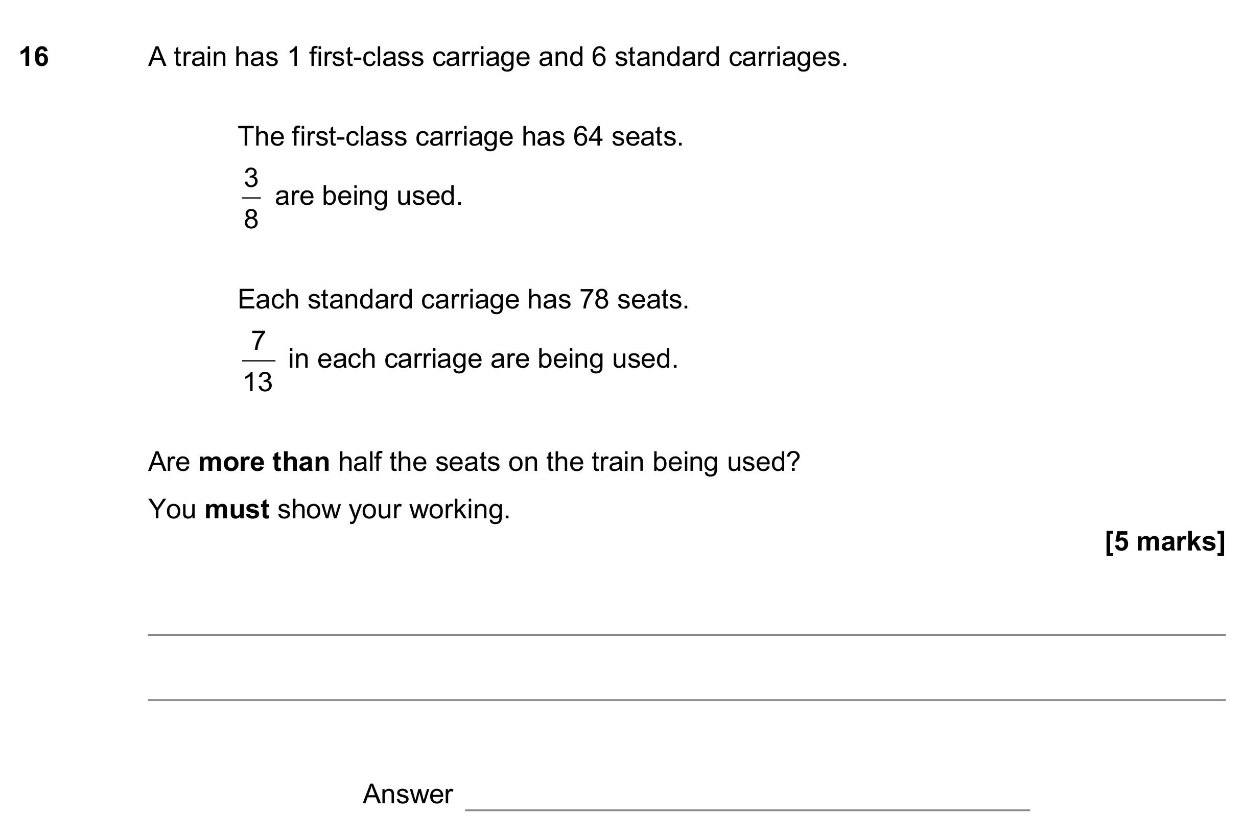 Question 16 — Fractions — AQA GCSE November 2017