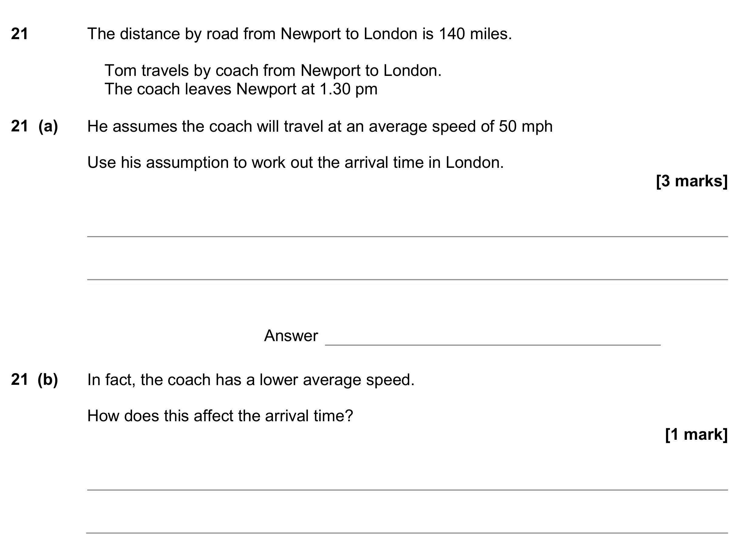 Question 21 — Speed/Distance/Time/Density/Pressure — AQA GCSE November 2017
