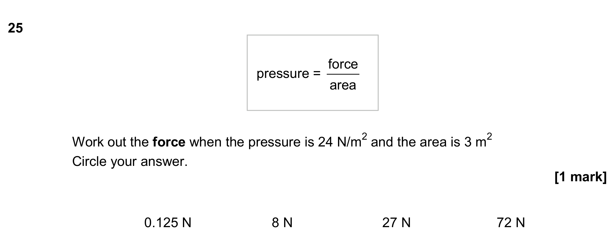 Question 25 — Speed/Distance/Time/Density/Pressure — AQA GCSE November 2017