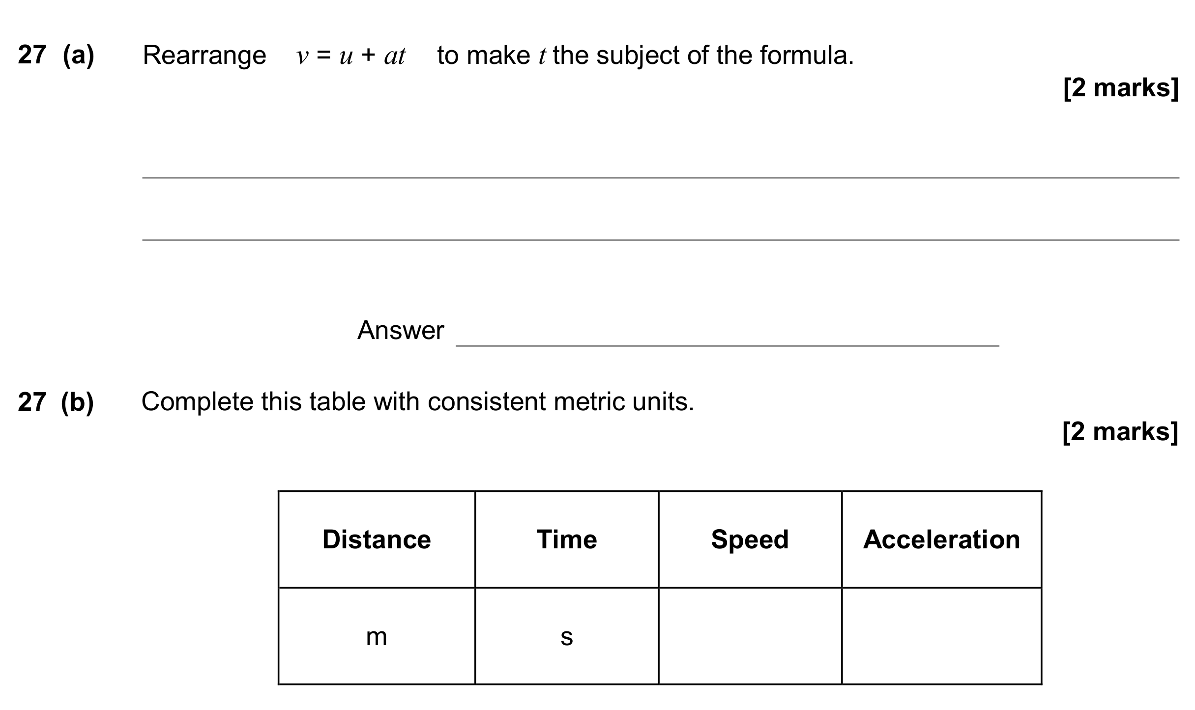 Question 27 — Formulae — AQA GCSE November 2017
