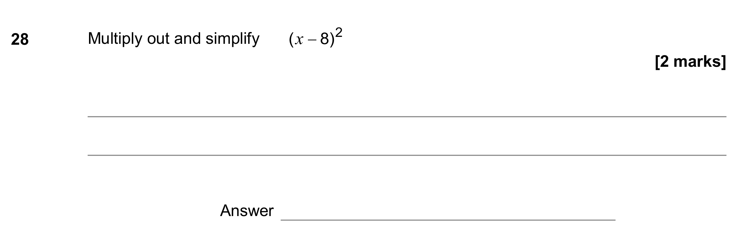 Question 28 — Factorise/Expand/Simplify — AQA GCSE November 2017