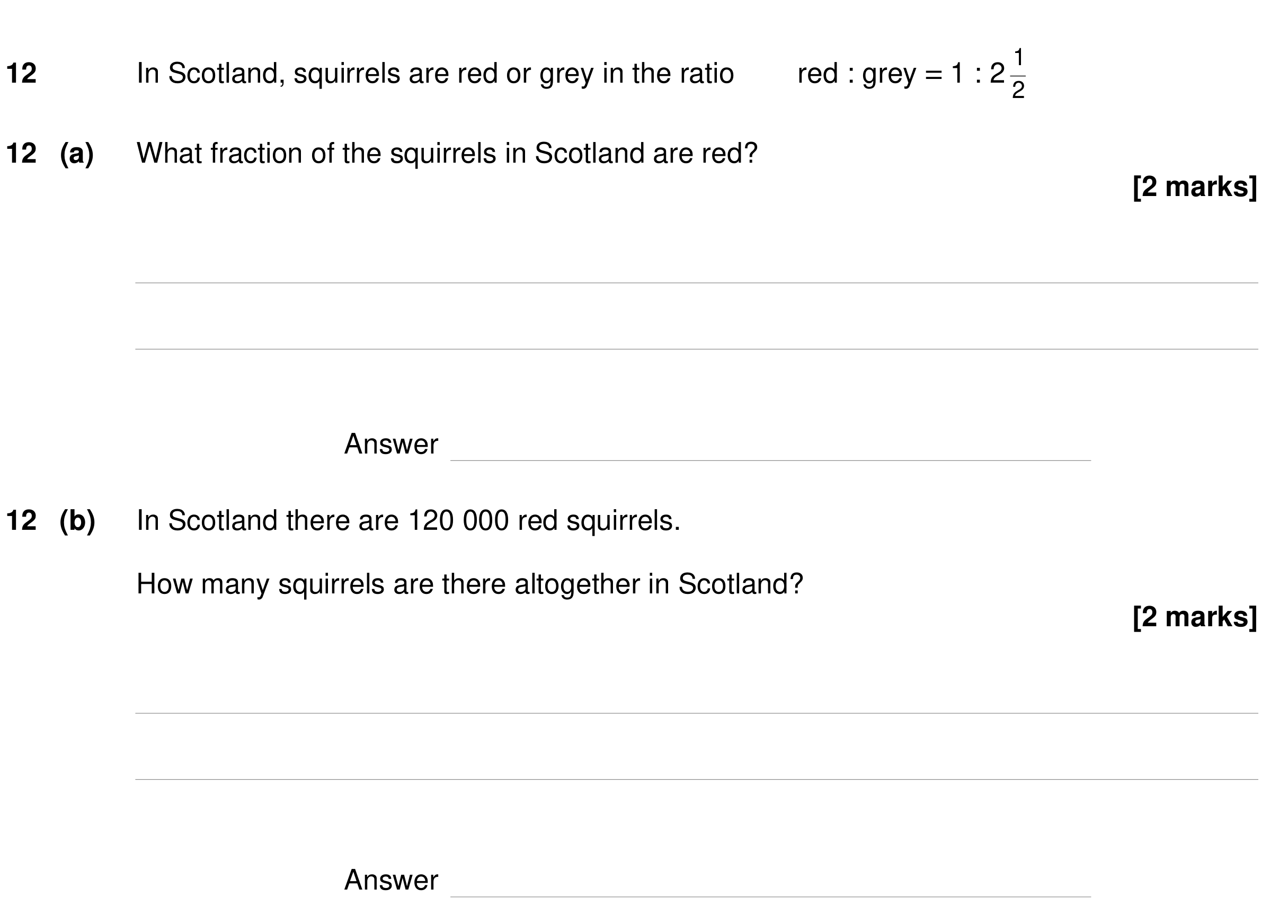 Question 12 — Ratios, Fractions — AQA GCSE Specimen