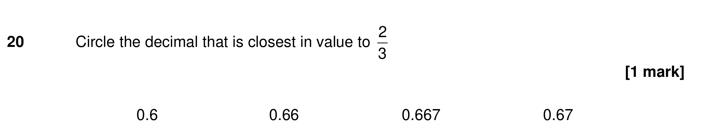 Question 20 — Decimals, Fractions — AQA GCSE Specimen