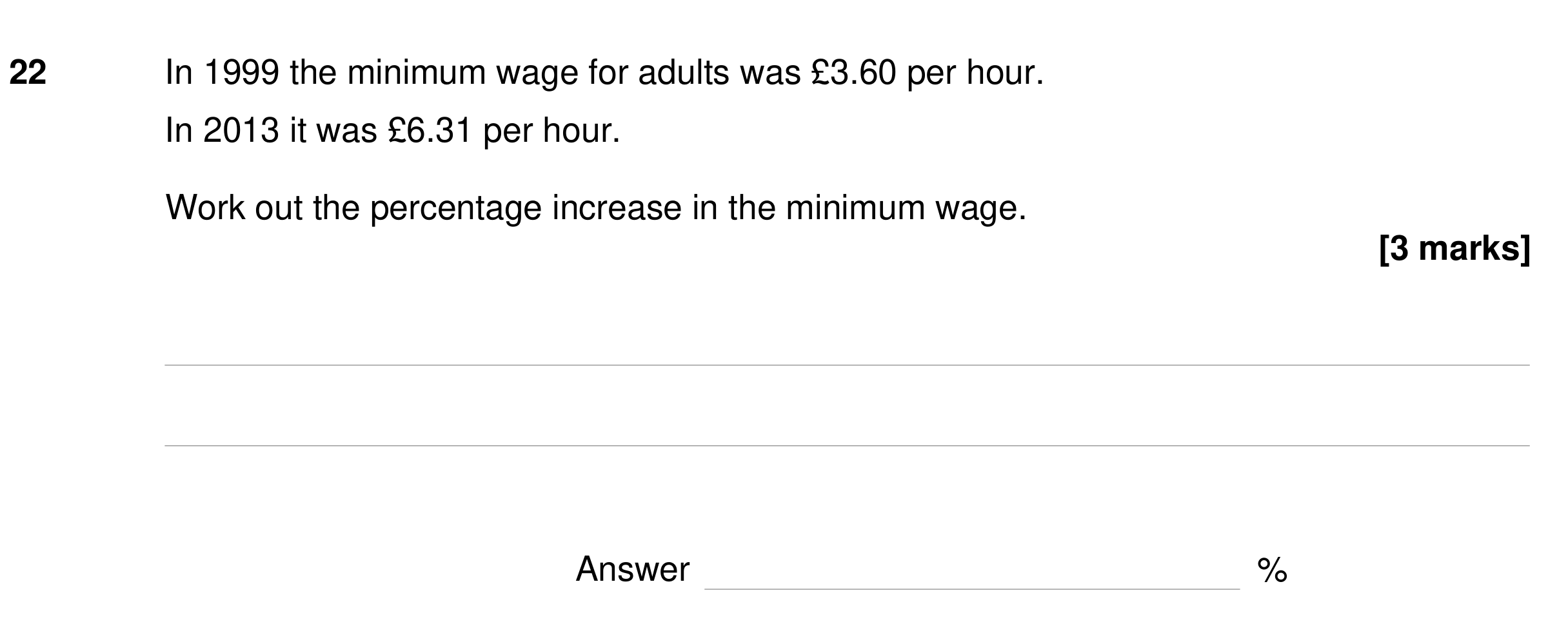 Question 22 — Percentages — AQA GCSE Specimen