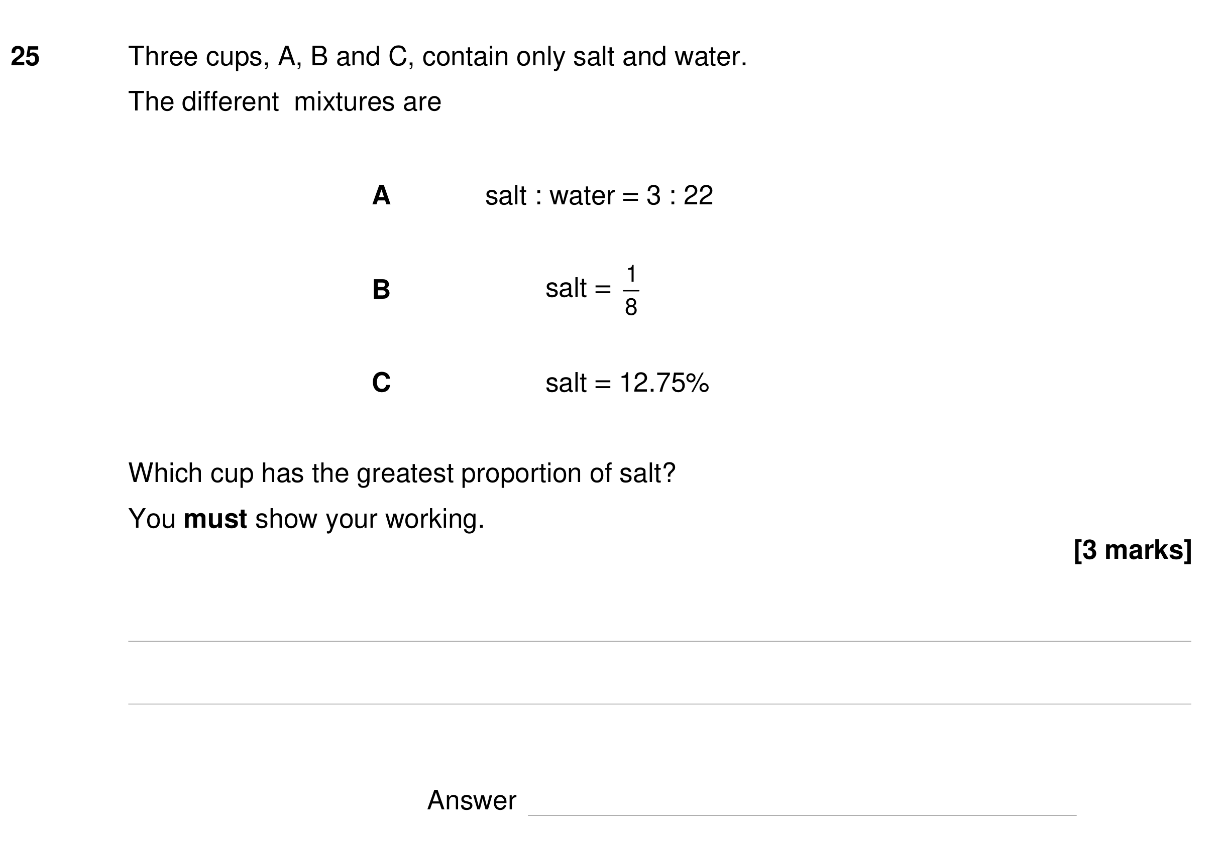 Question 25 — Ratios, Fractions, Percentages — AQA GCSE Specimen