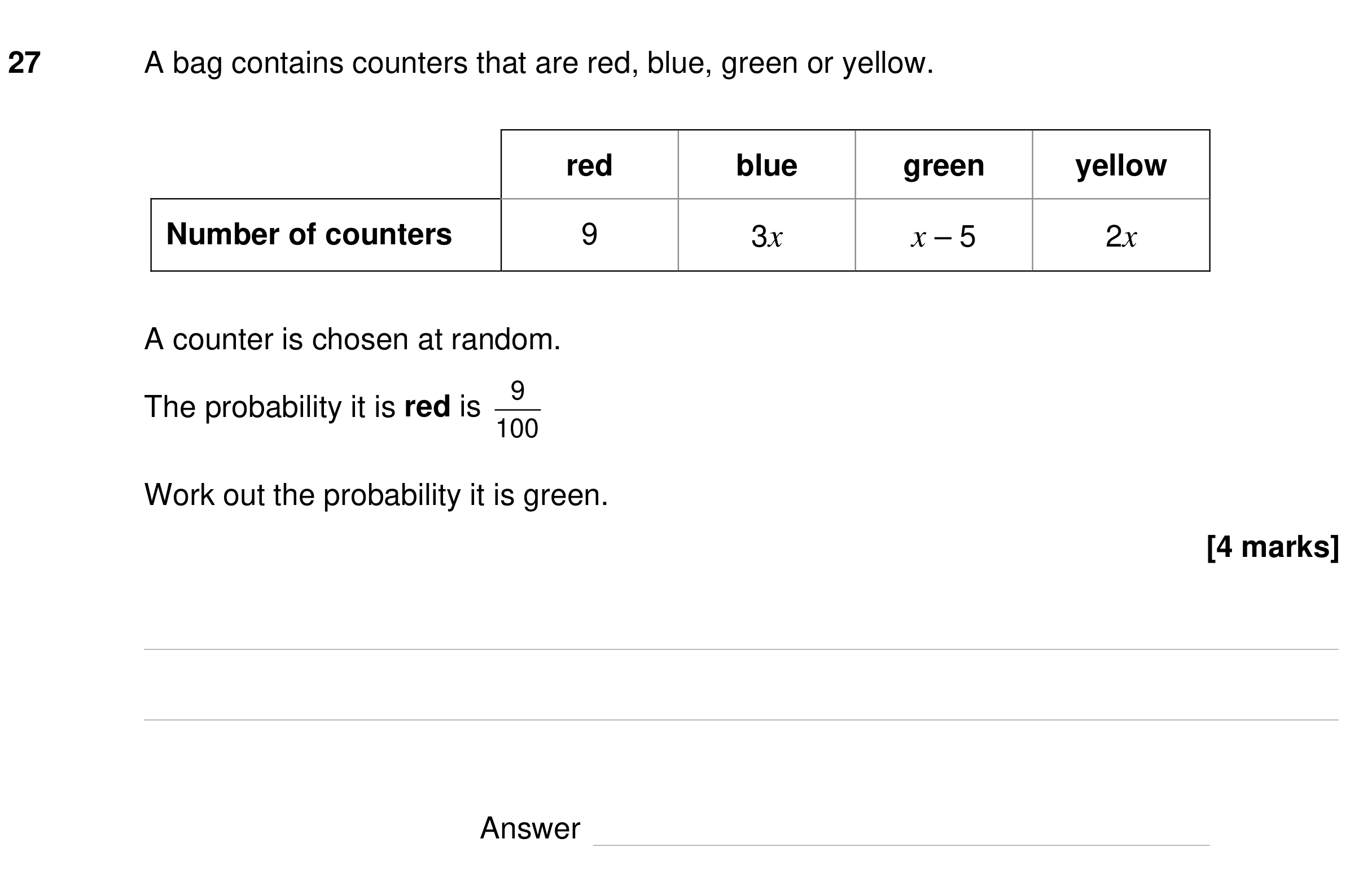 Question 27 — Probability — AQA GCSE Specimen
