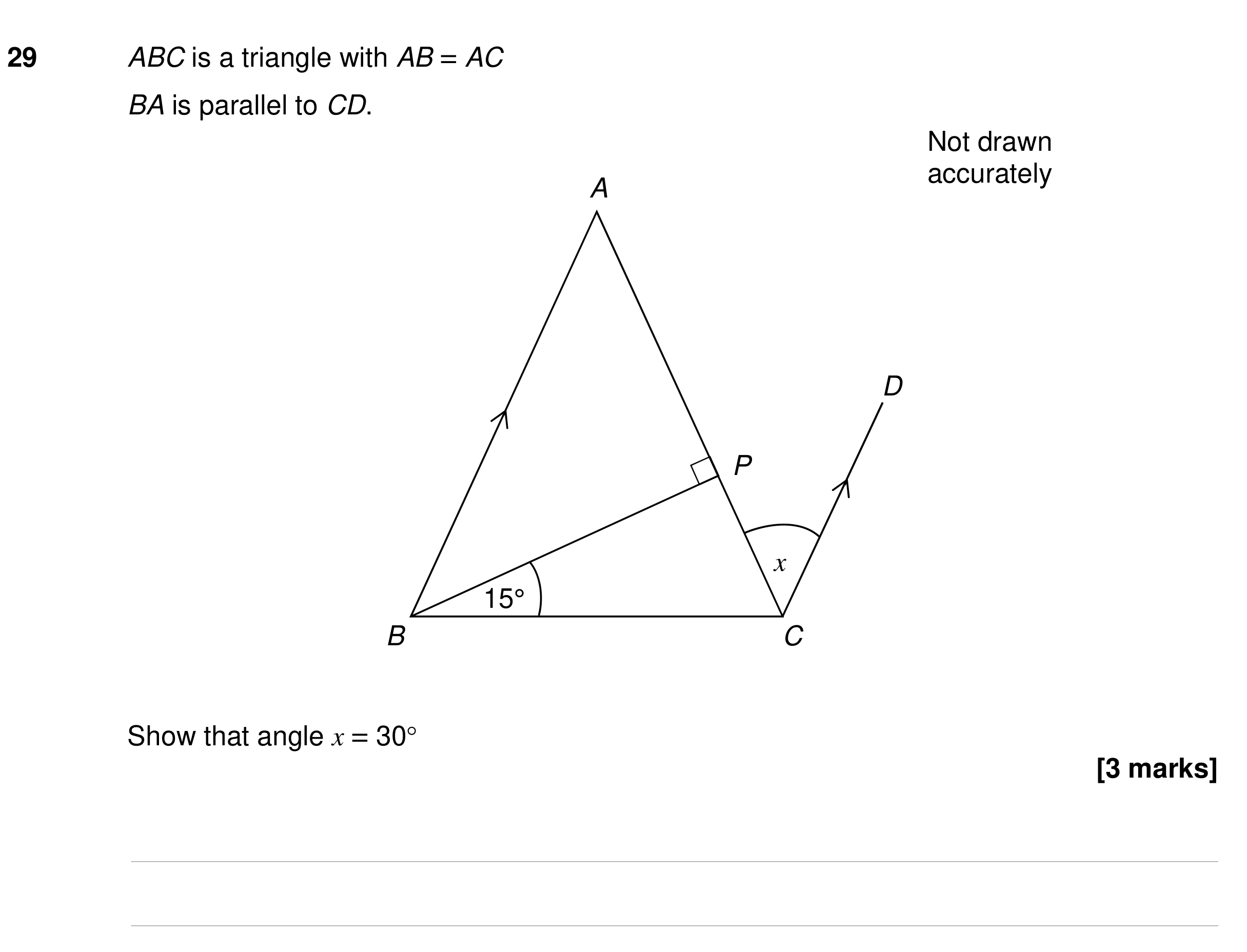 Question 29 — Angles, Angles in Parallel Lines — AQA GCSE Specimen