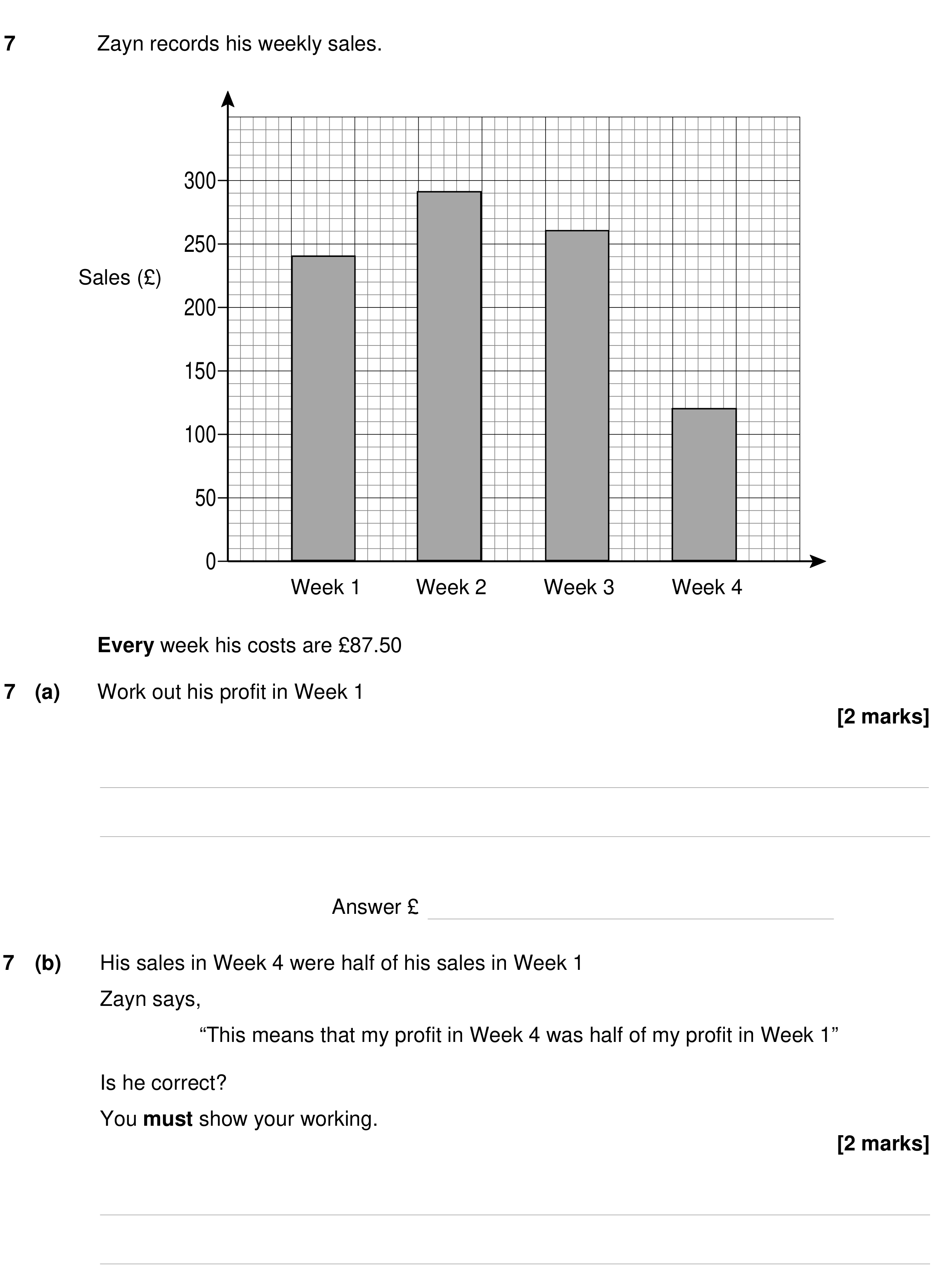 Question 7 — Interpret Statistical Diagrams, Money Problems — AQA GCSE Specimen