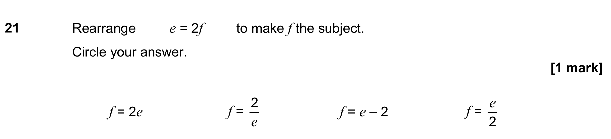 Question 21 — Formulae — AQA GCSE June 2018