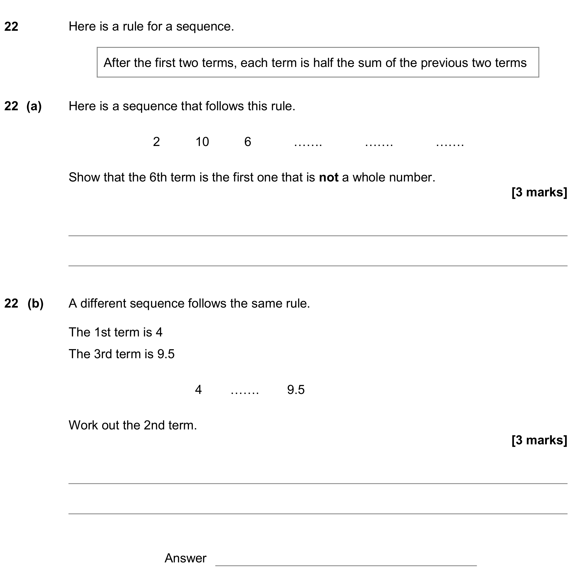 Question 22 — Sequences — AQA GCSE June 2018
