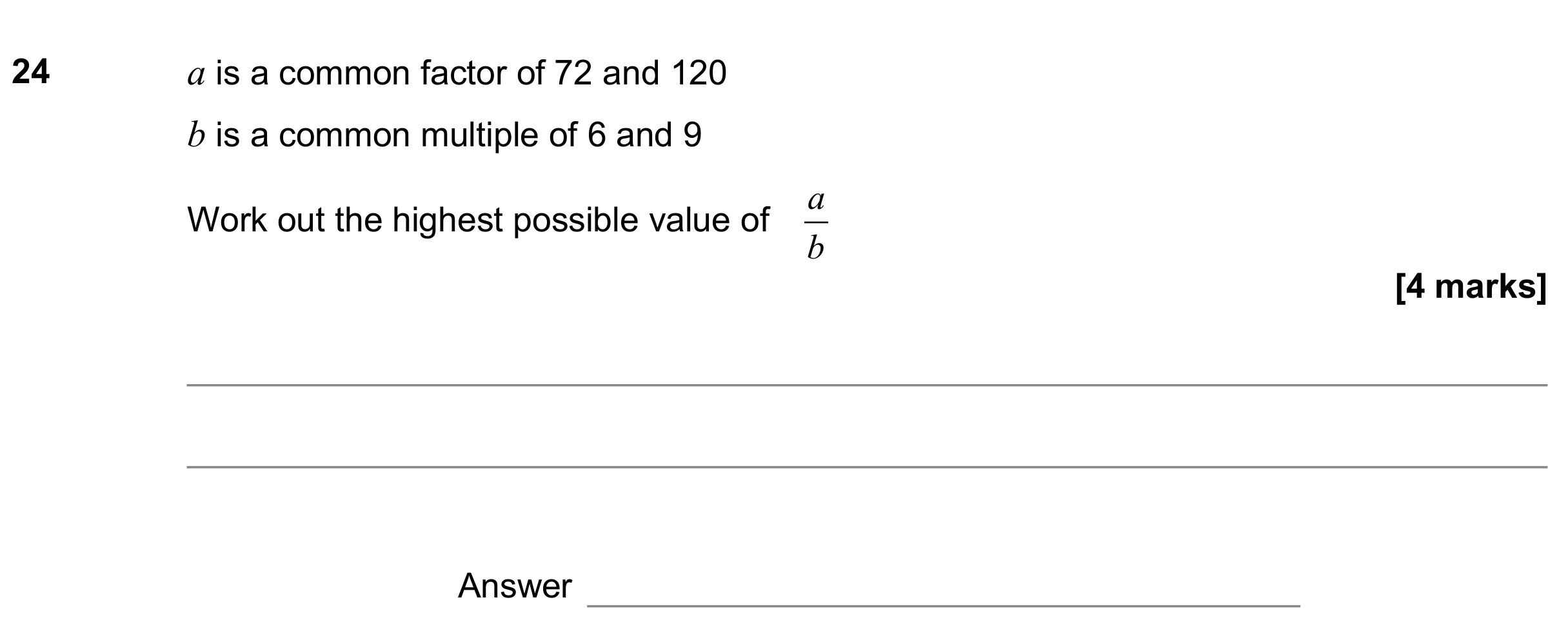 Question 24 — HCF and LCM — AQA GCSE June 2018