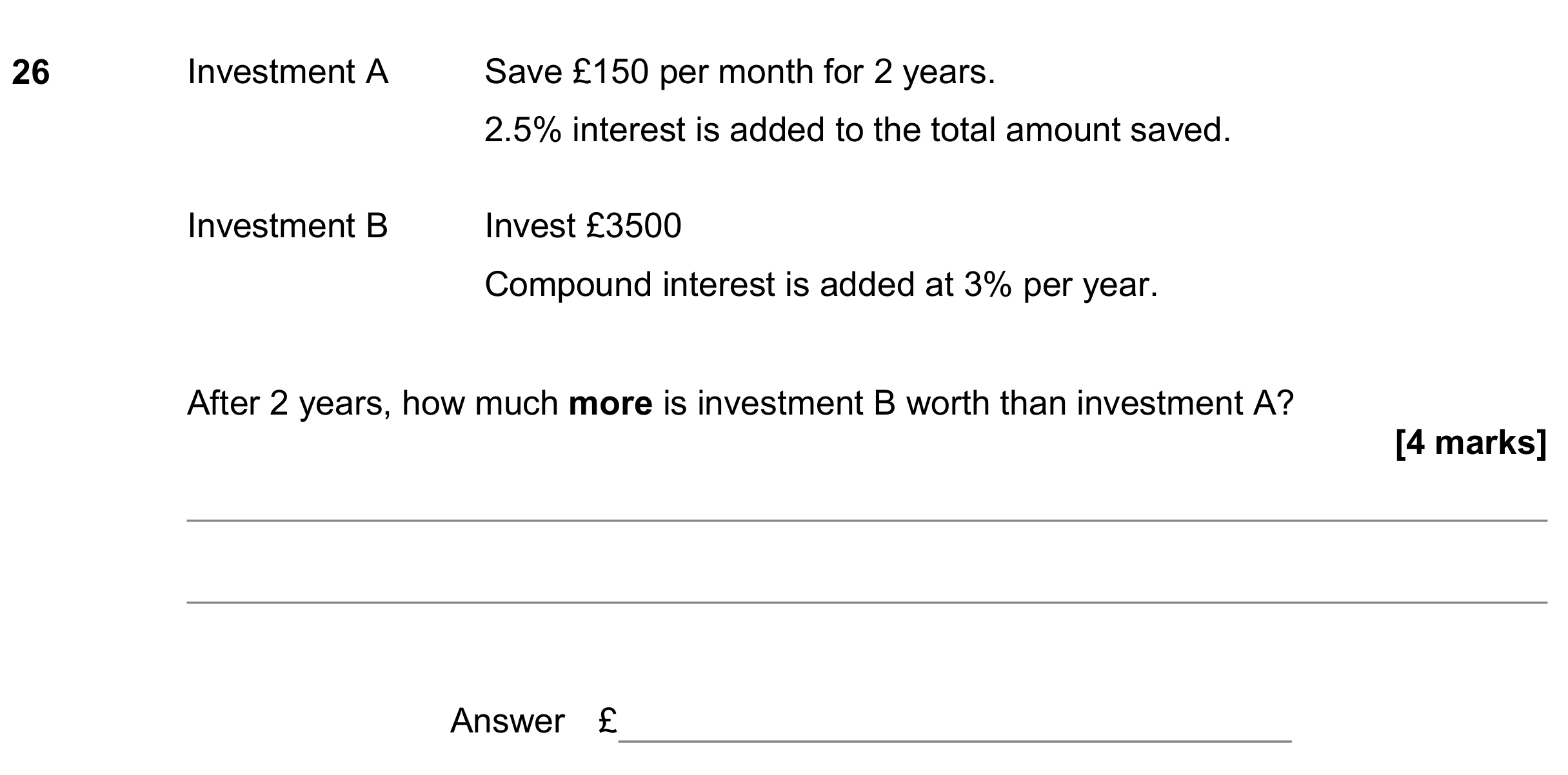 Question 26 — Percentages, Compound Interest — AQA GCSE June 2018