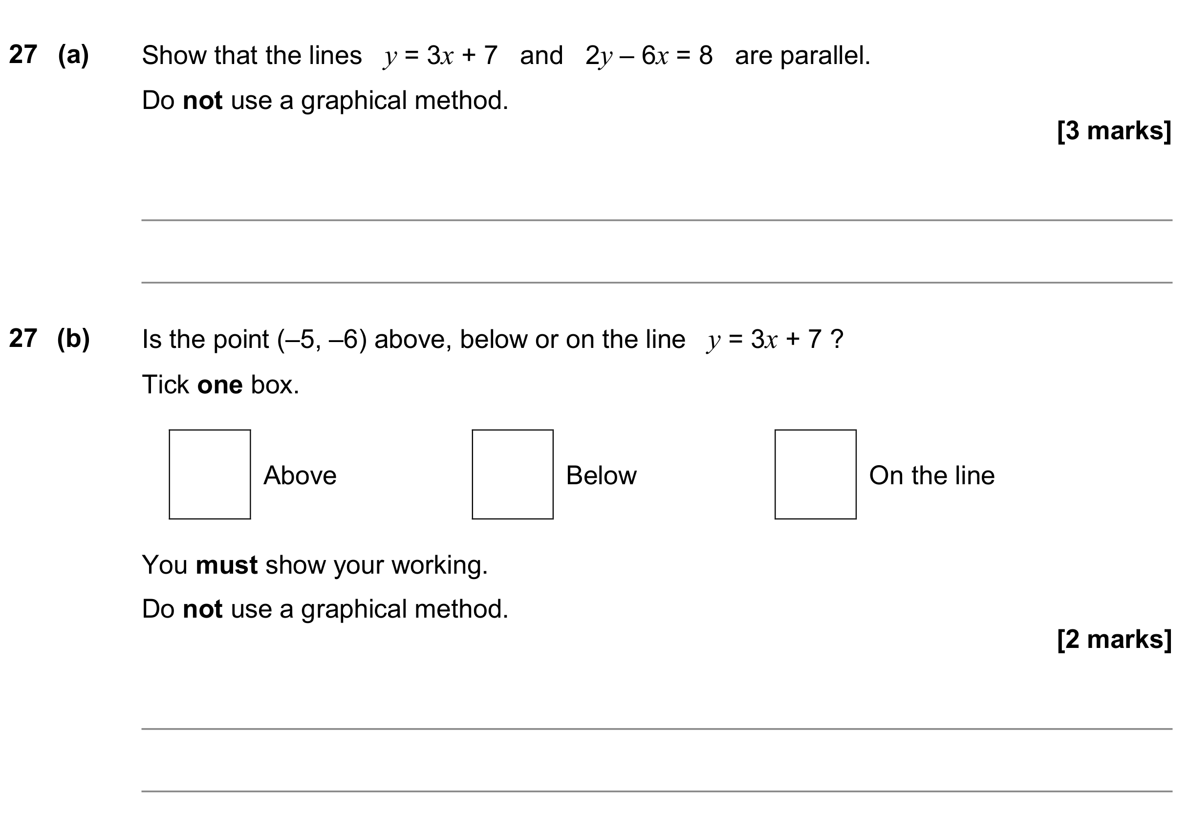 Question 27 — Straight Line Graphs, Coordinates — AQA GCSE June 2018