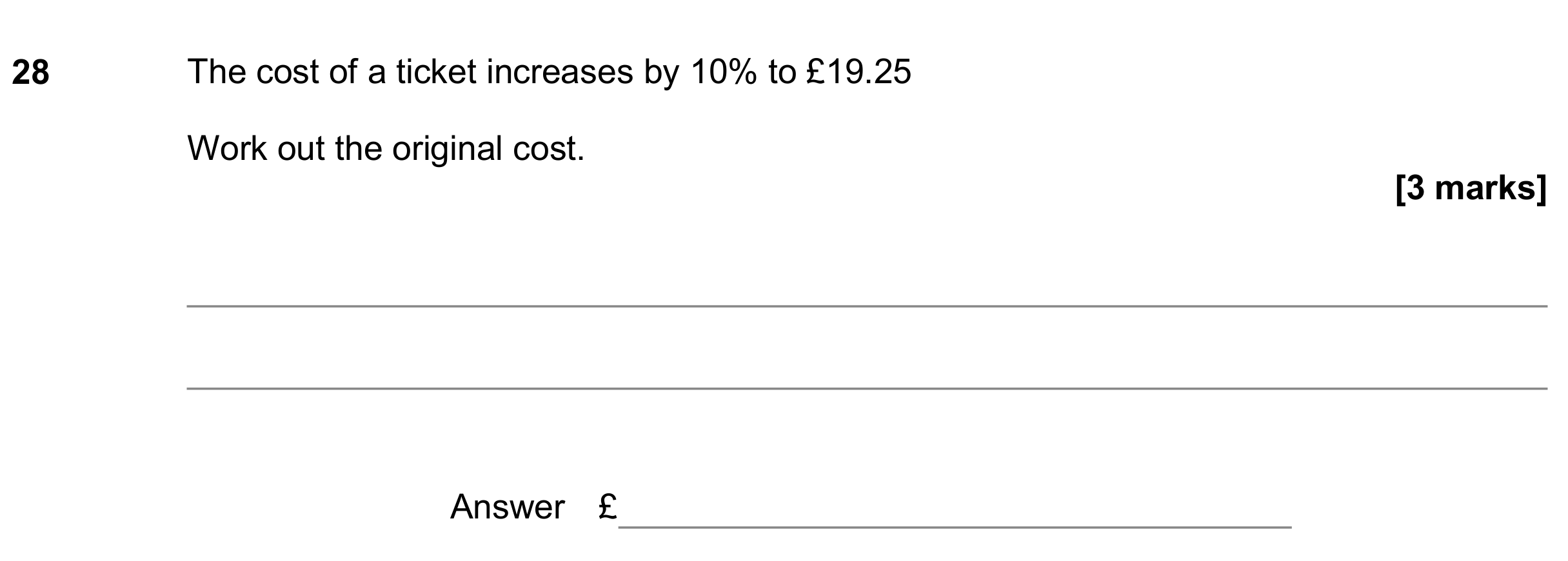 Question 28 — Percentages — AQA GCSE June 2018