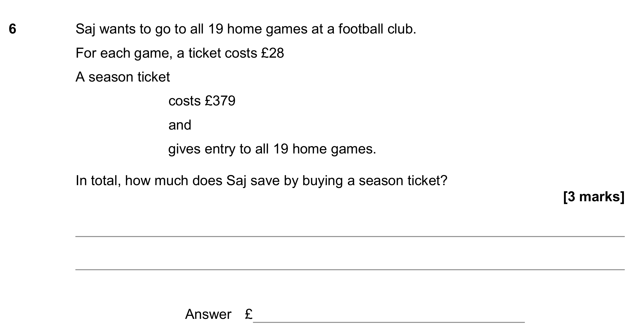 Question 6 — Money Problems — AQA GCSE June 2018