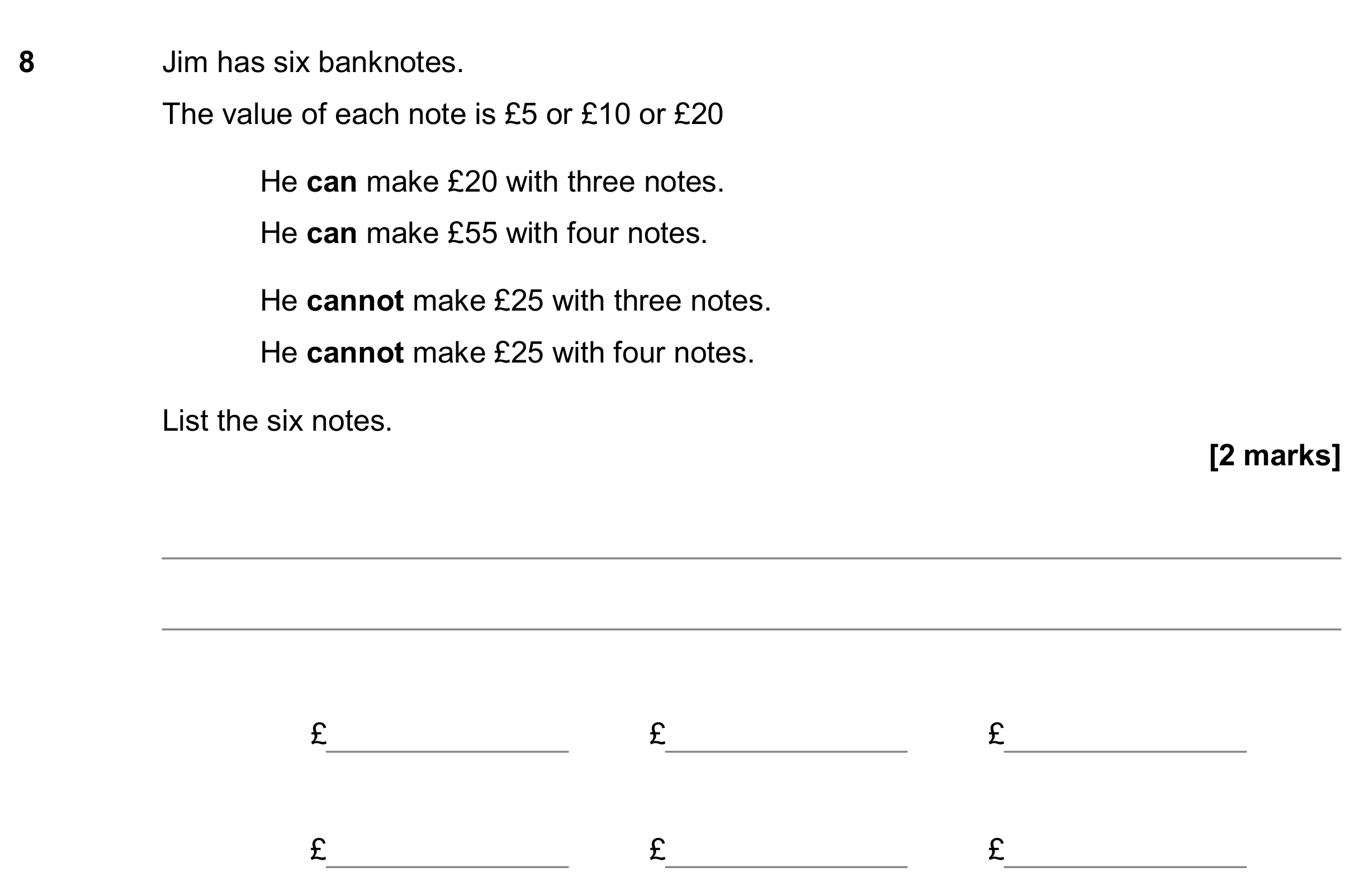 Question 8 — Money Problems — AQA GCSE June 2018