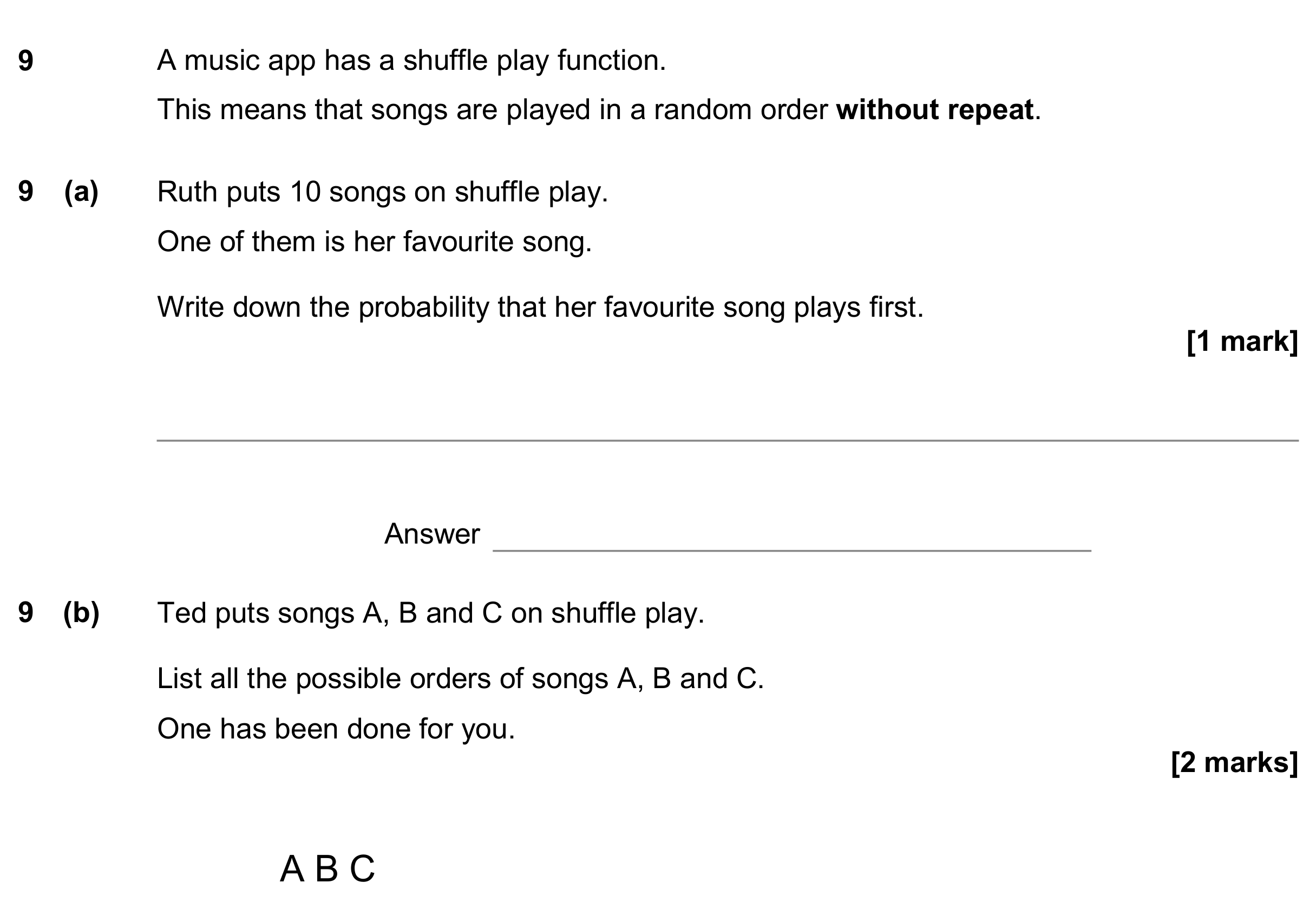 Question 9 — Probability, Combinations — AQA GCSE June 2018