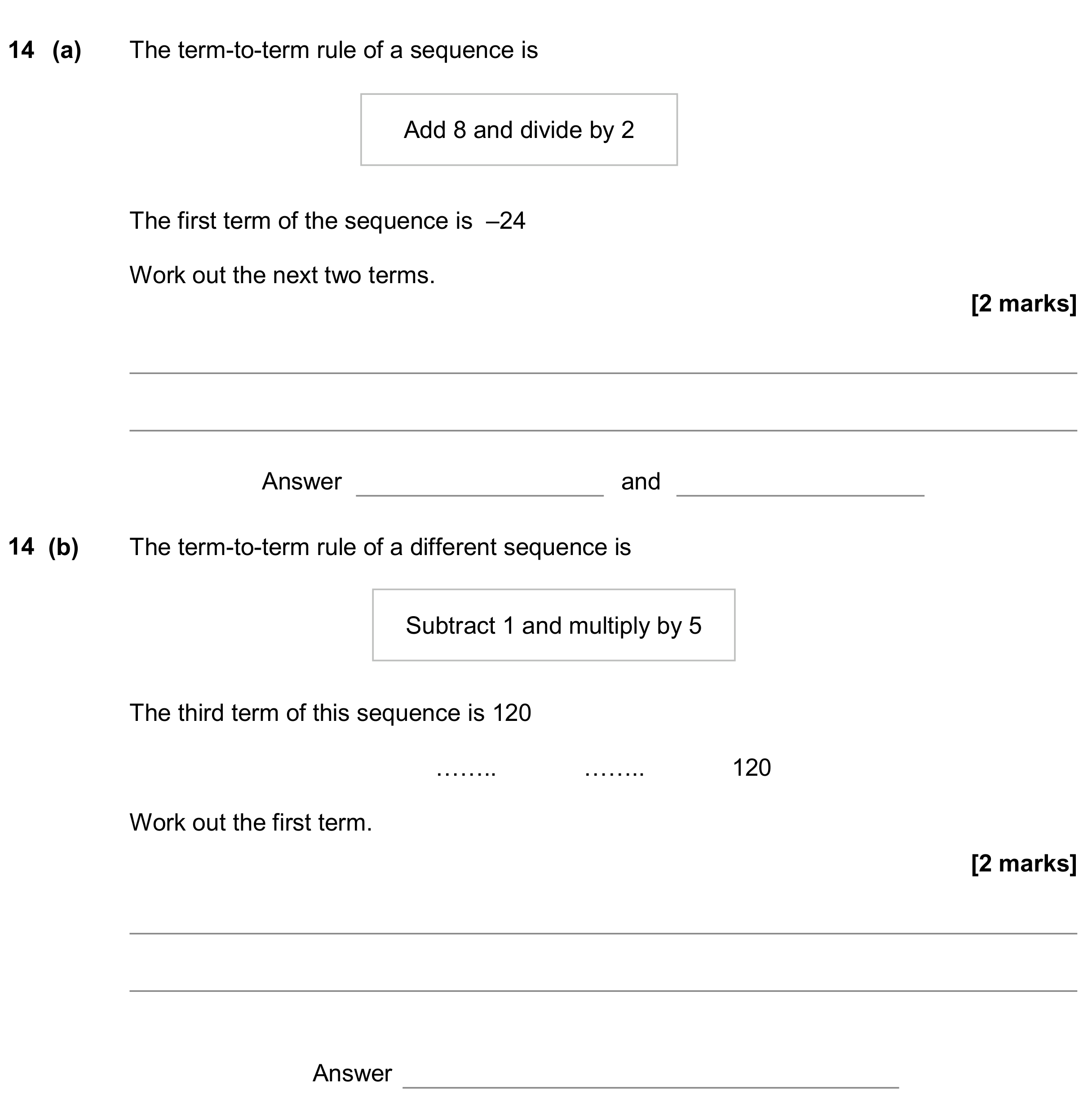 Question 14 — Sequences — AQA GCSE November 2018