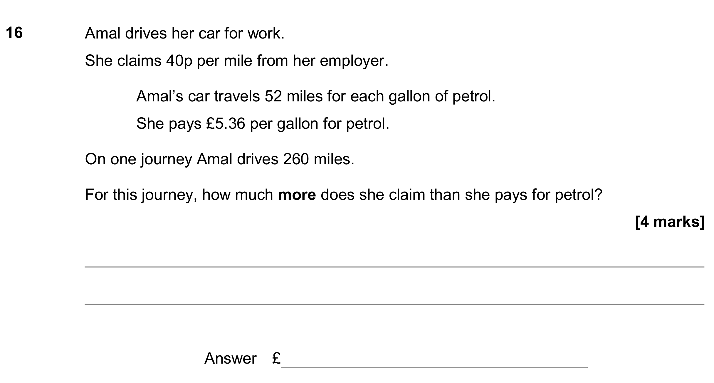 Question 16 — Money Problems — AQA GCSE November 2018