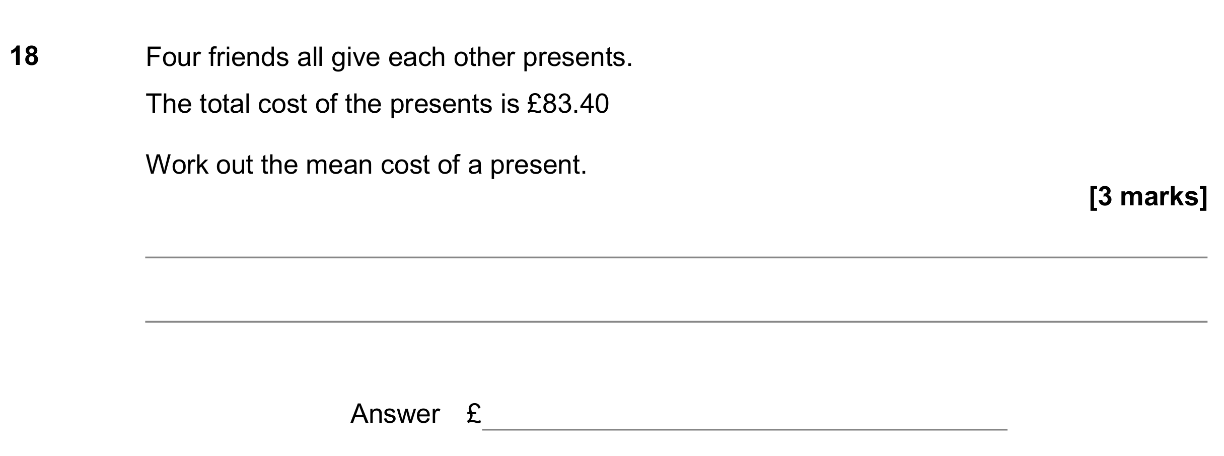 Question 18 — Mean/Median/Mode/Range — AQA GCSE November 2018