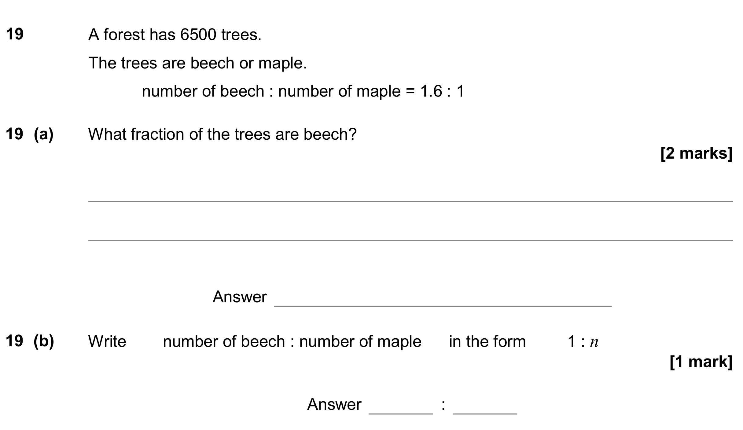 Question 19 — Ratios, Fractions — AQA GCSE November 2018