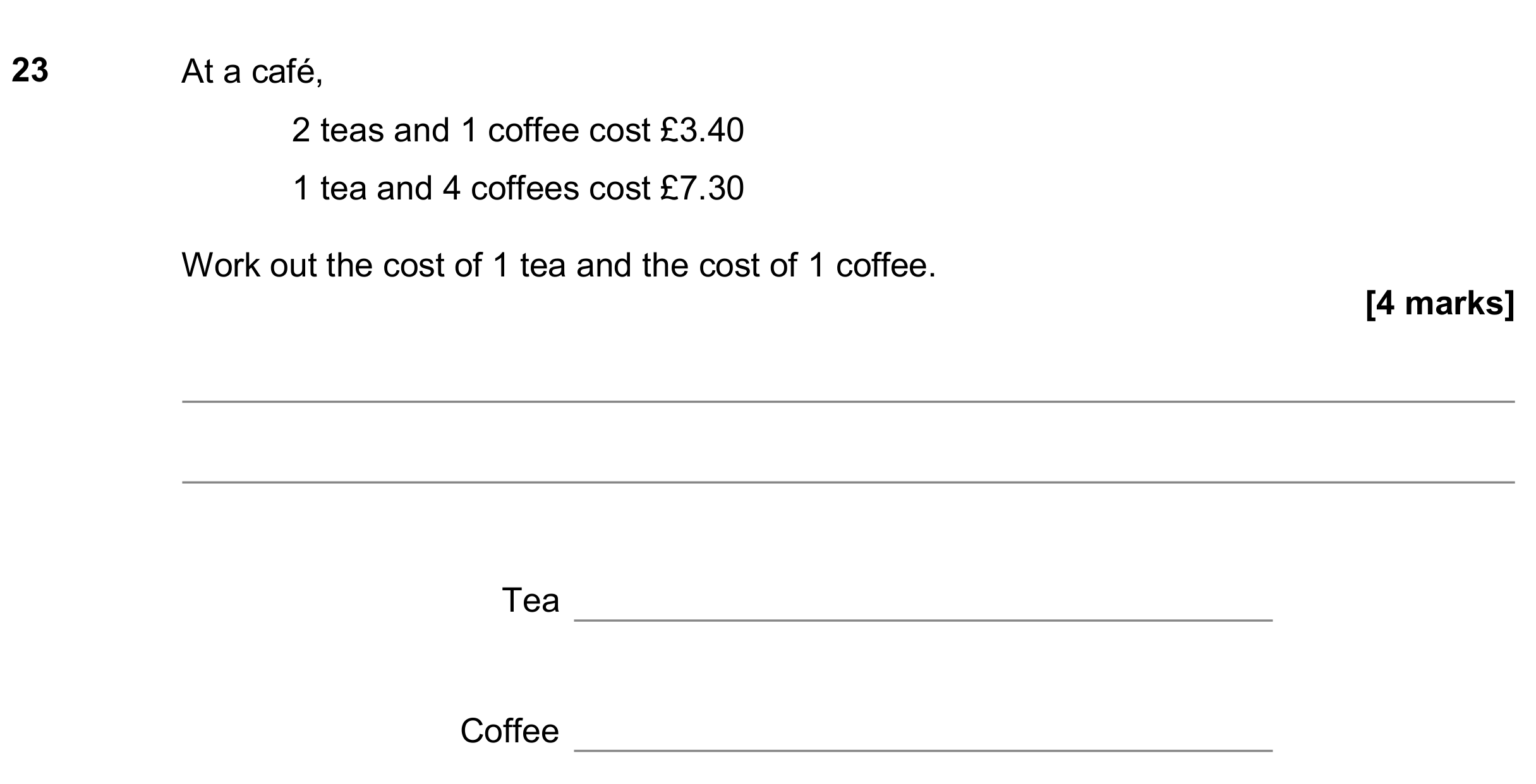 Question 23 — Simultaneous Equations — AQA GCSE November 2018