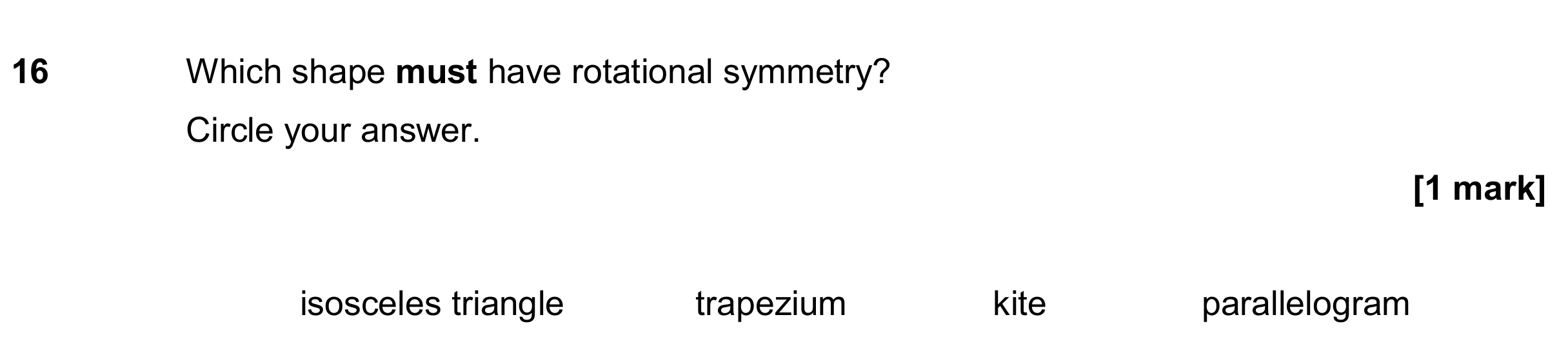 Question 16 — Symmetry — AQA GCSE June 2019
