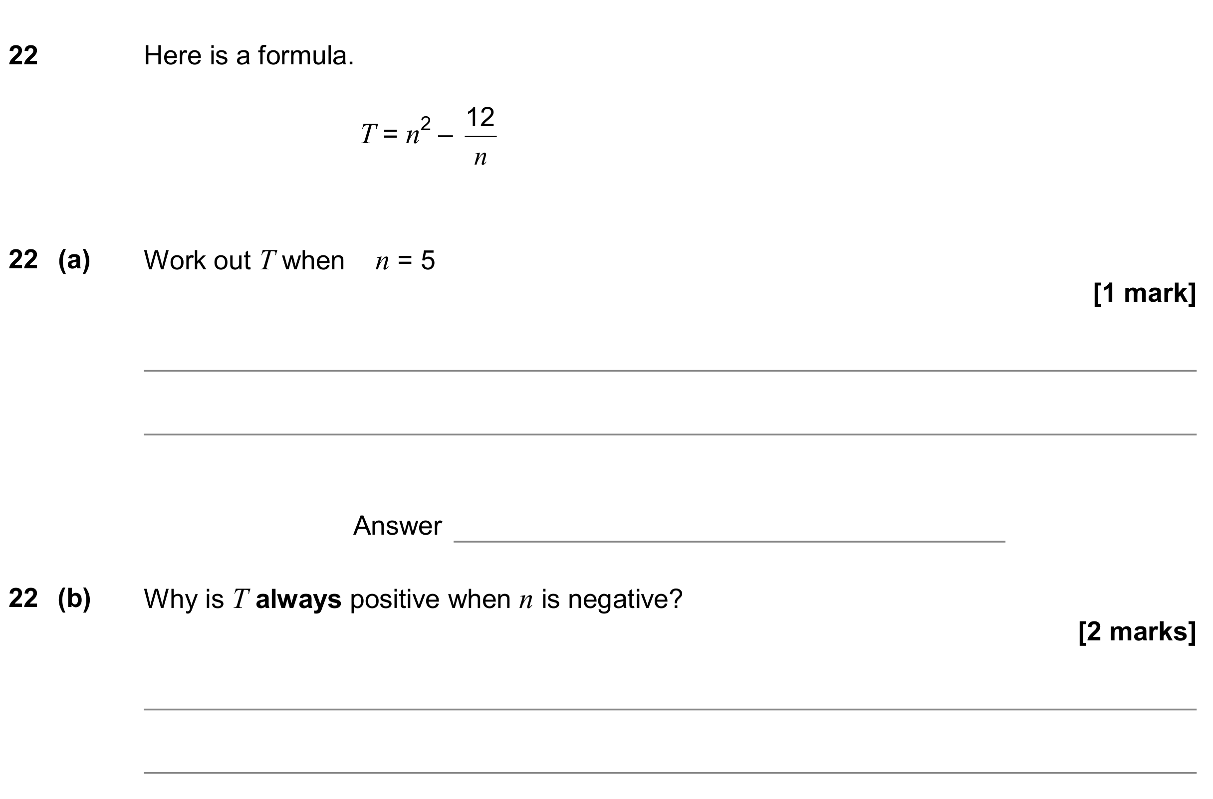 Question 22 — Formulae — AQA GCSE June 2019