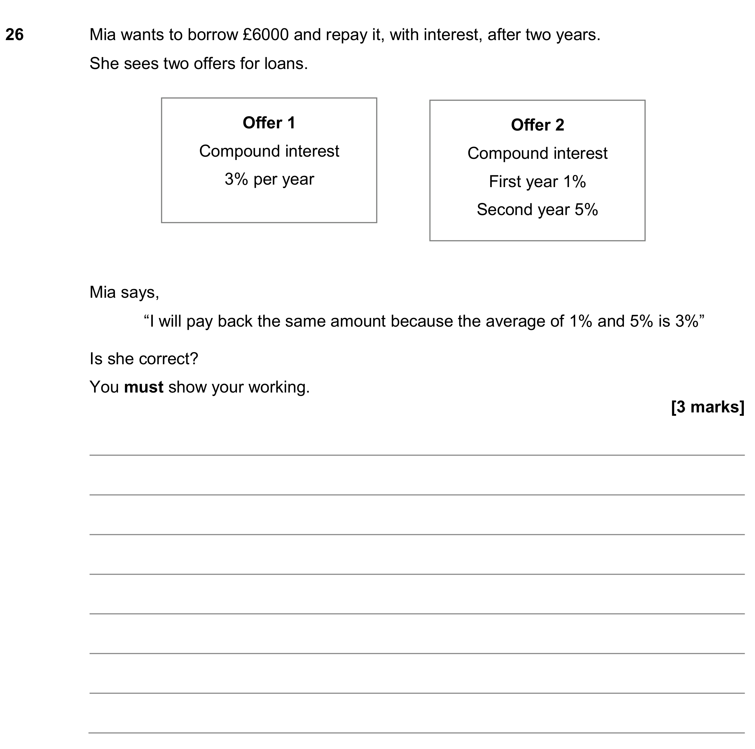 Question 26 — Compound Interest, Percentages — AQA GCSE June 2019