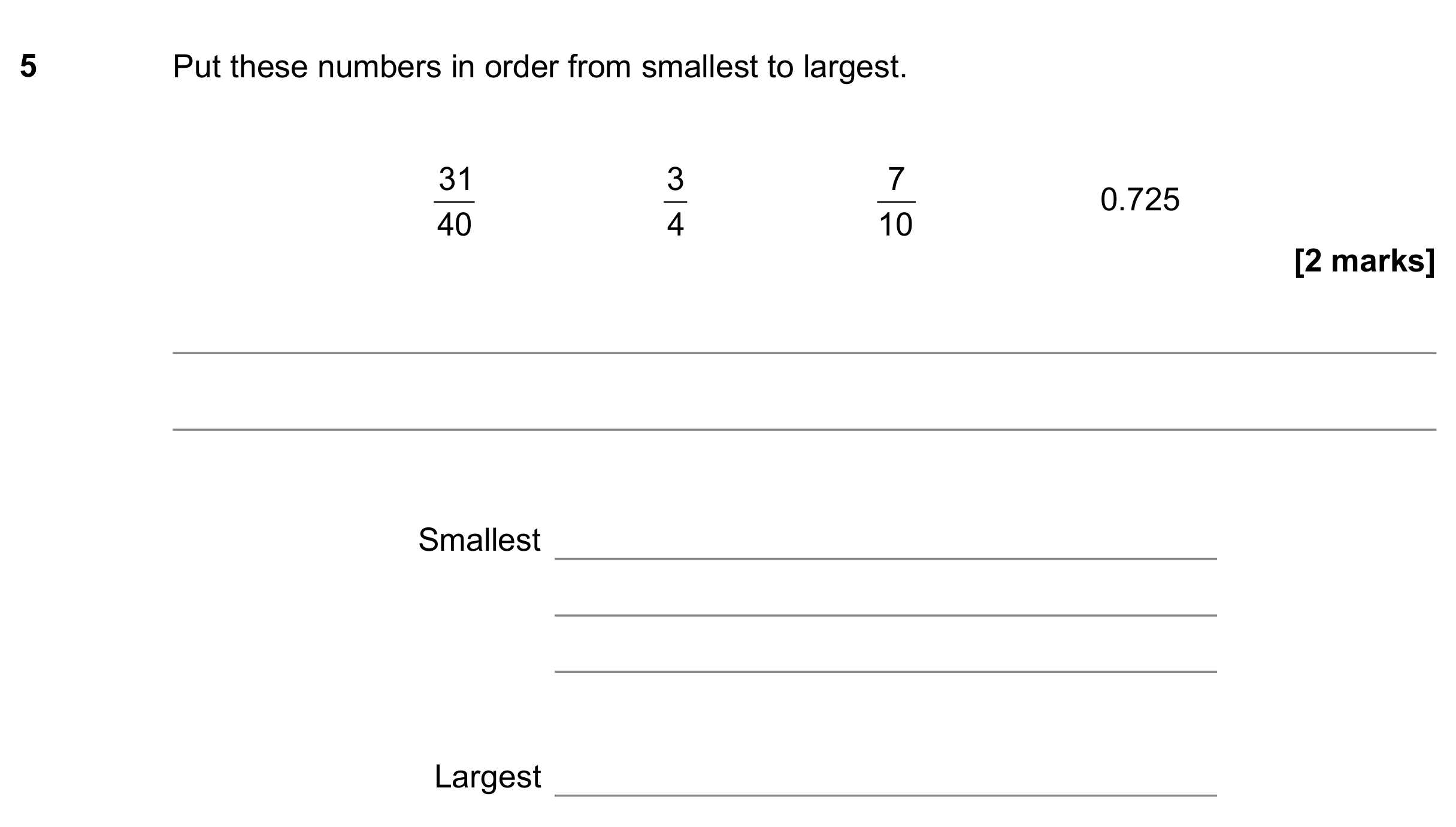 Question 5 — Fractions, Decimals — AQA GCSE June 2019