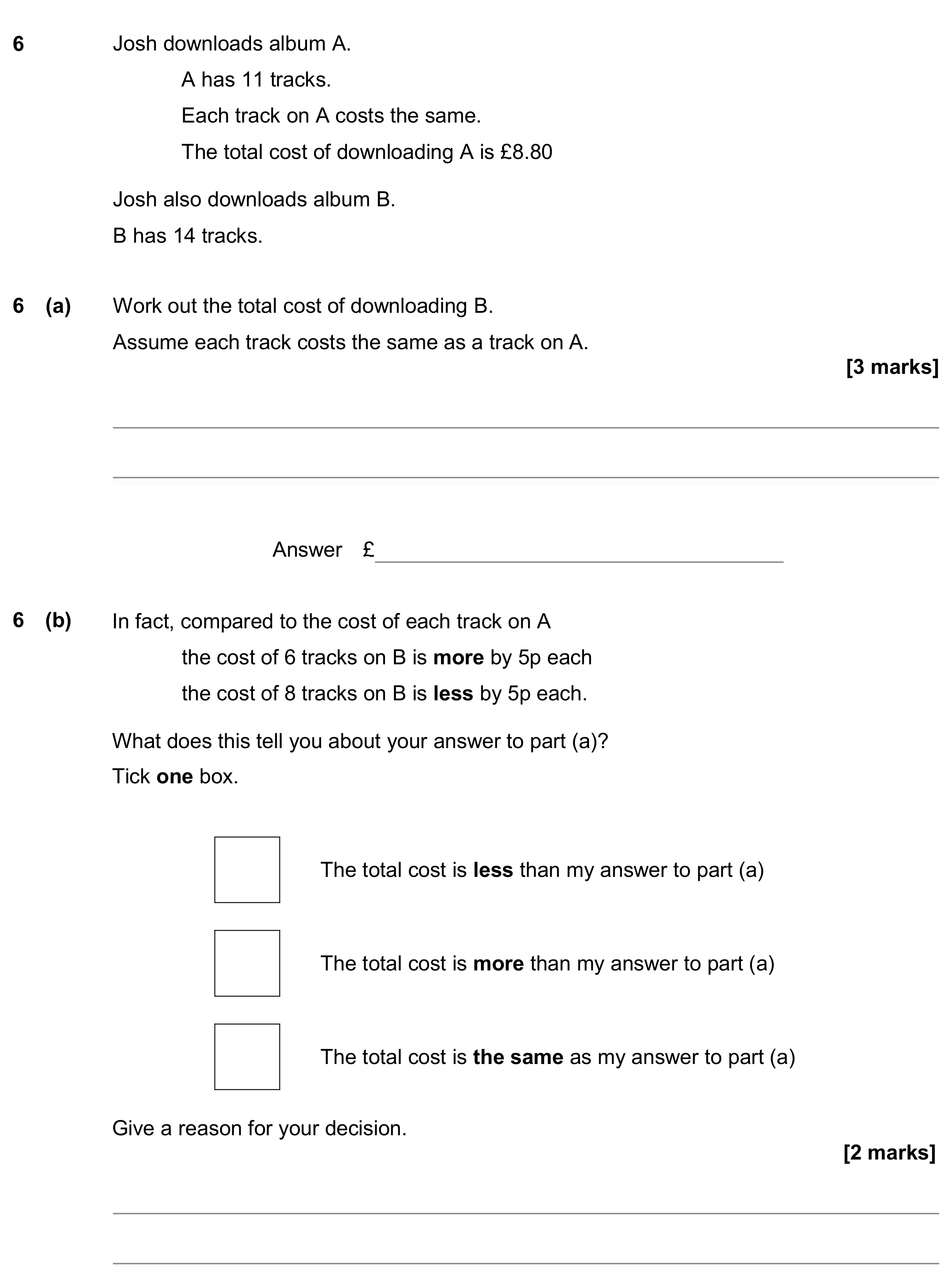Question 6 — Money Problems — AQA GCSE June 2019