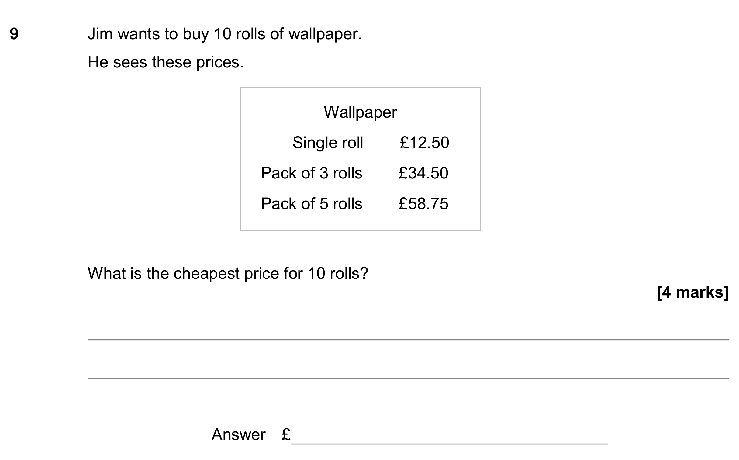 Question 9 — Money Problems — AQA GCSE June 2019