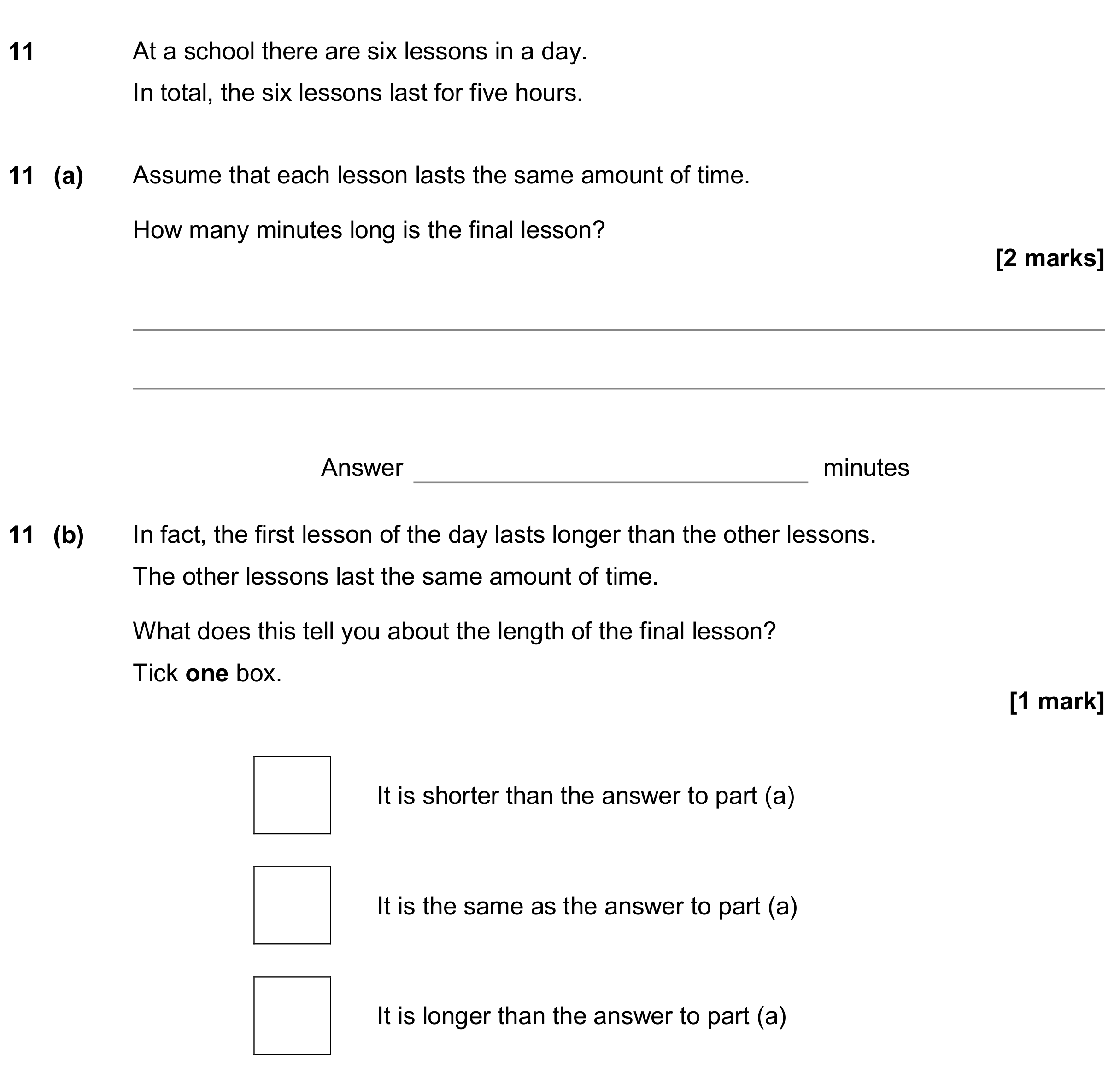 Question 11 — Time Questions — AQA GCSE November 2019