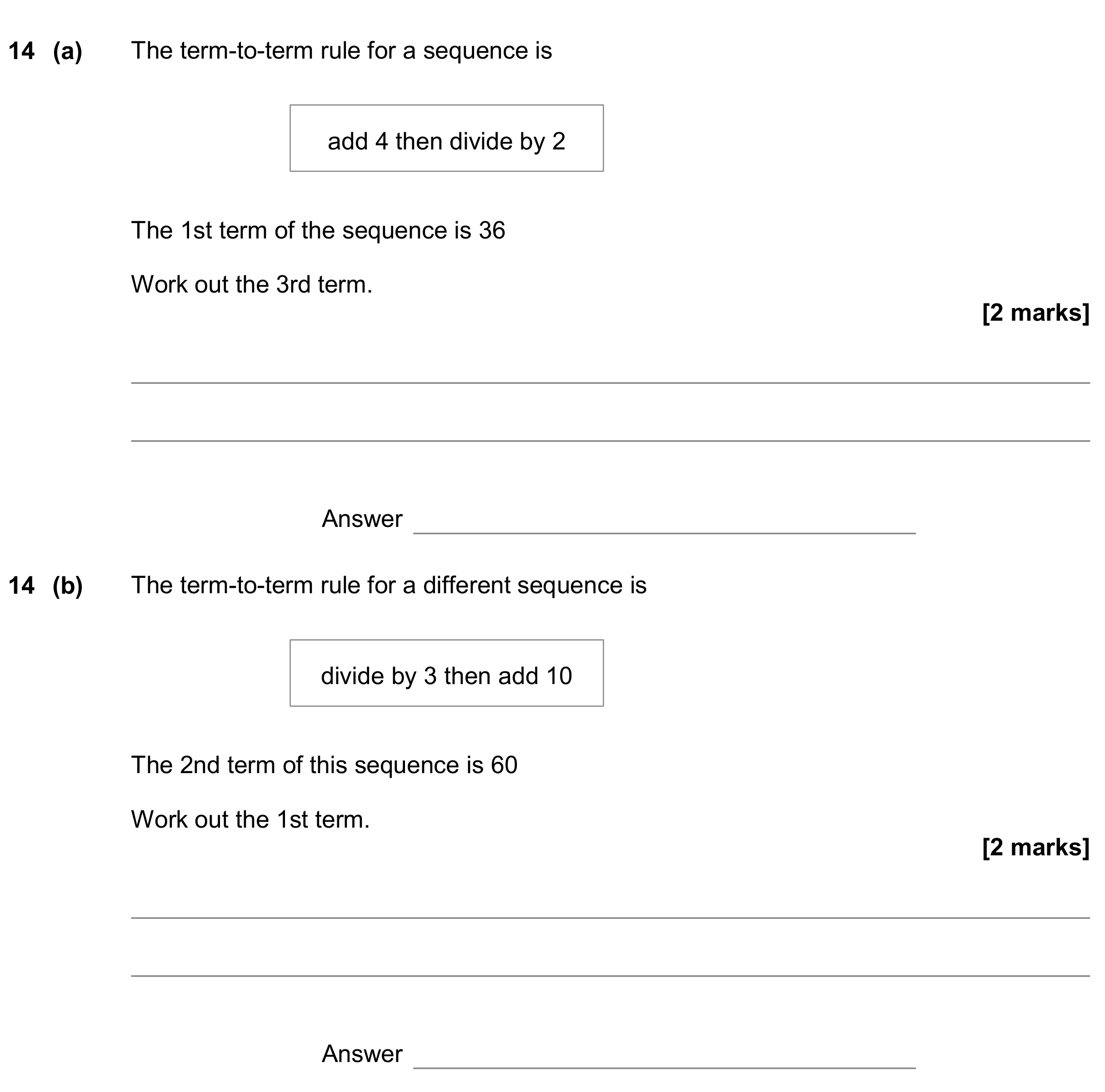 Question 14 — Sequences — AQA GCSE November 2019