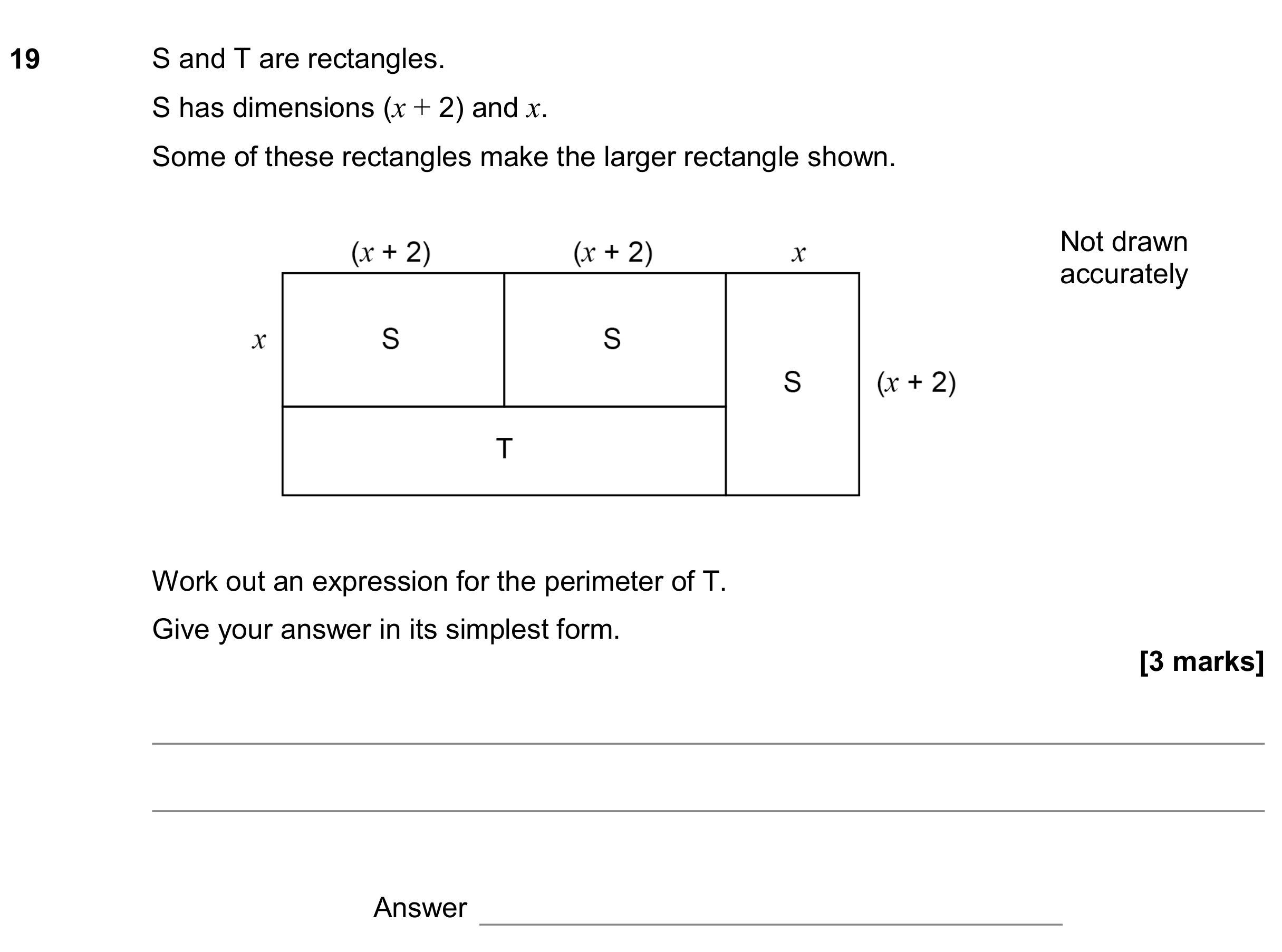Question 19 — Perimeter and Area, Algebra — AQA GCSE November 2019