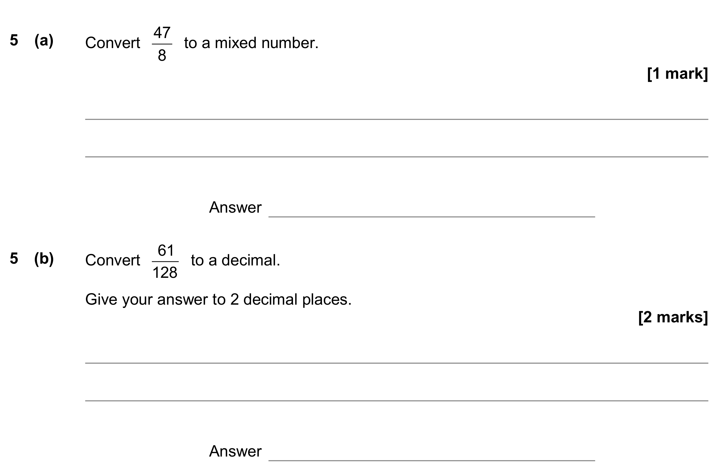Question 5 — Fractions, Decimals — AQA GCSE November 2019