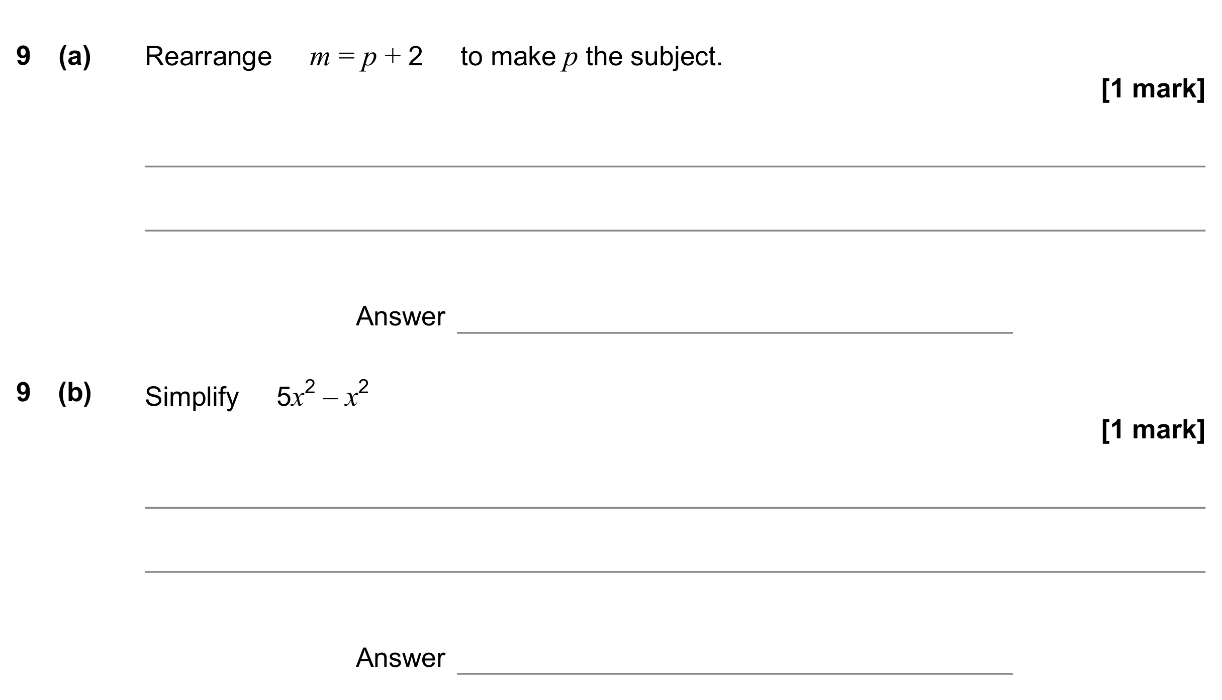 Question 9 — Formulae, Factorise/Expand/Simplify — AQA GCSE November 2019