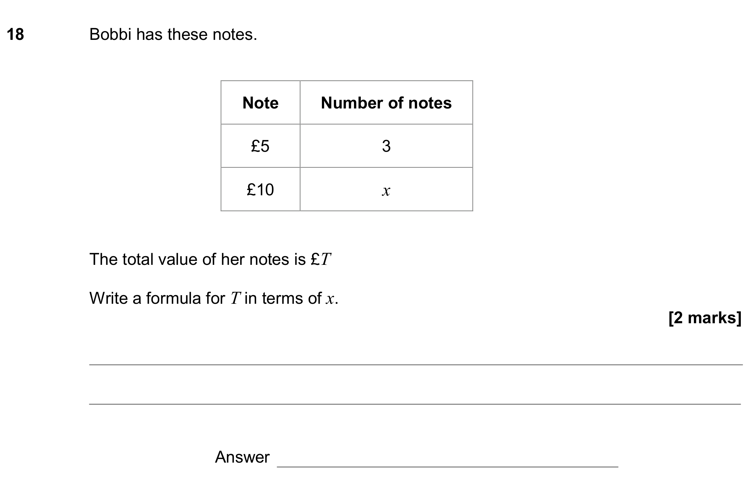 Question 18 — Formulae — AQA GCSE June 2020