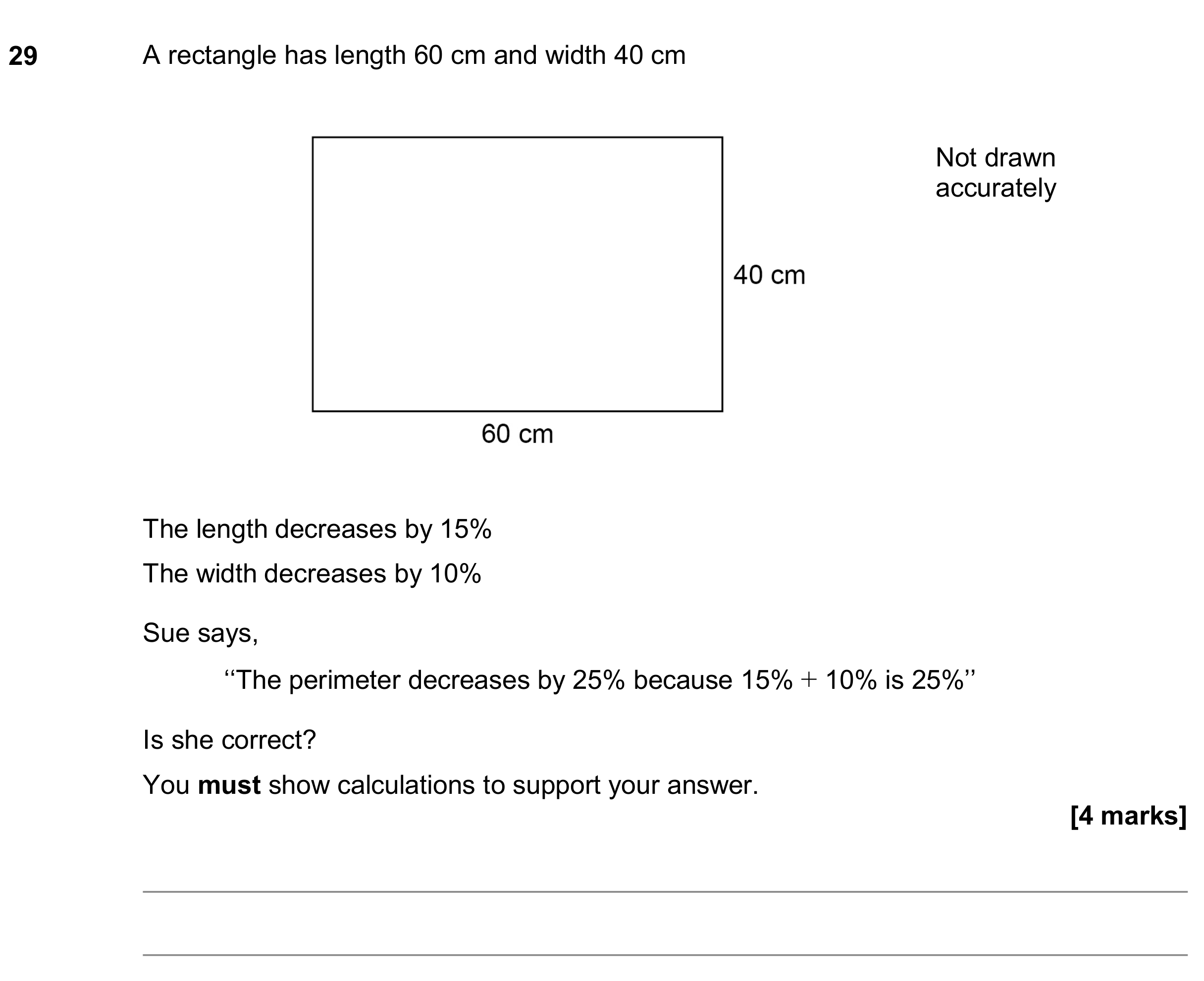 Question 29 — Perimeter and Area, Percentages — AQA GCSE June 2020
