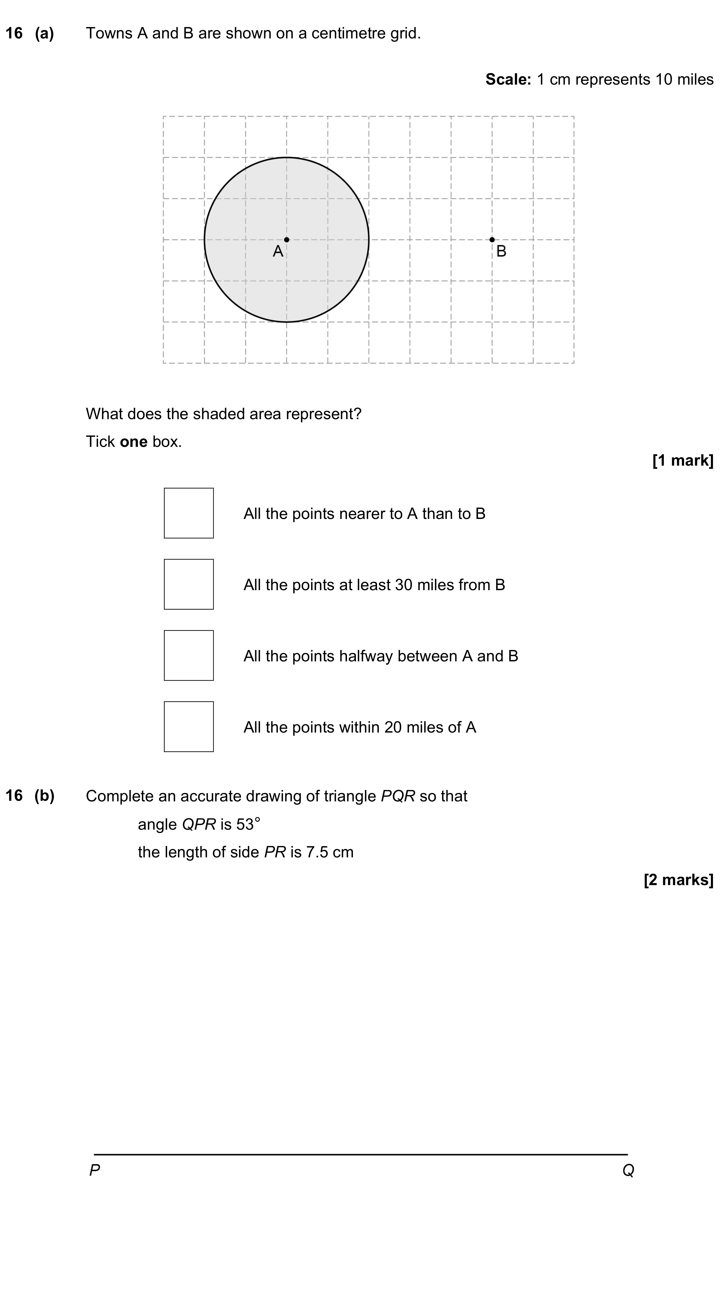 Question 16 — Maps, Construction — AQA GCSE June 2021