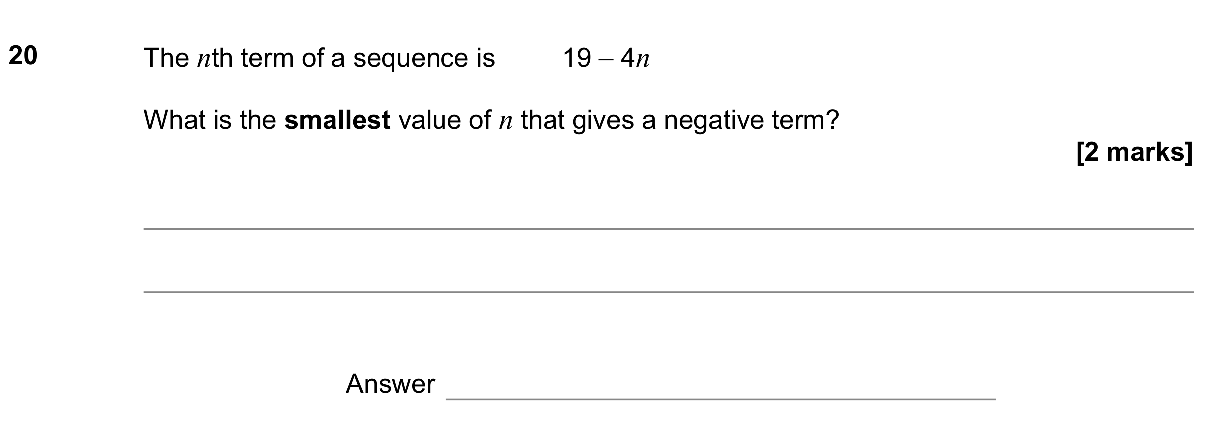 Question 20 — Sequences — AQA GCSE June 2021